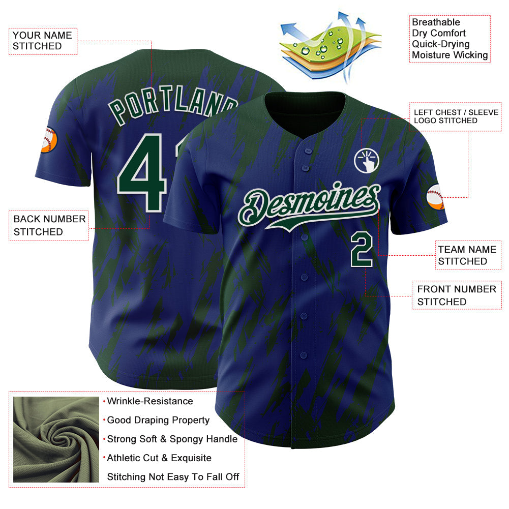 Custom Royal Green-White Splatter Torn Sharp Brush Stroke Authentic Baseball Jersey baseball jersey product view 3