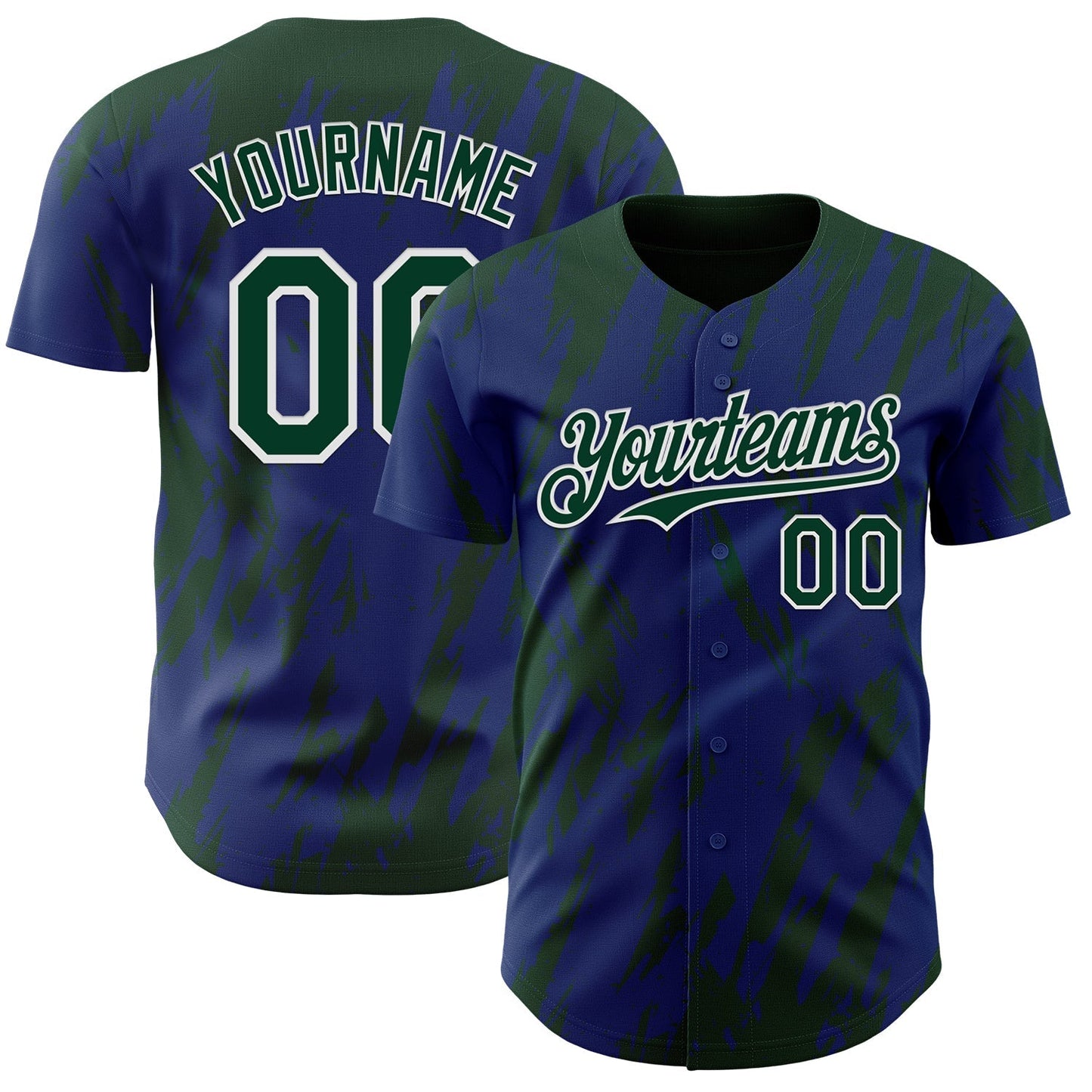Custom Royal Green-White Splatter Torn Sharp Brush Stroke Authentic Baseball Jersey baseball jersey product view 1