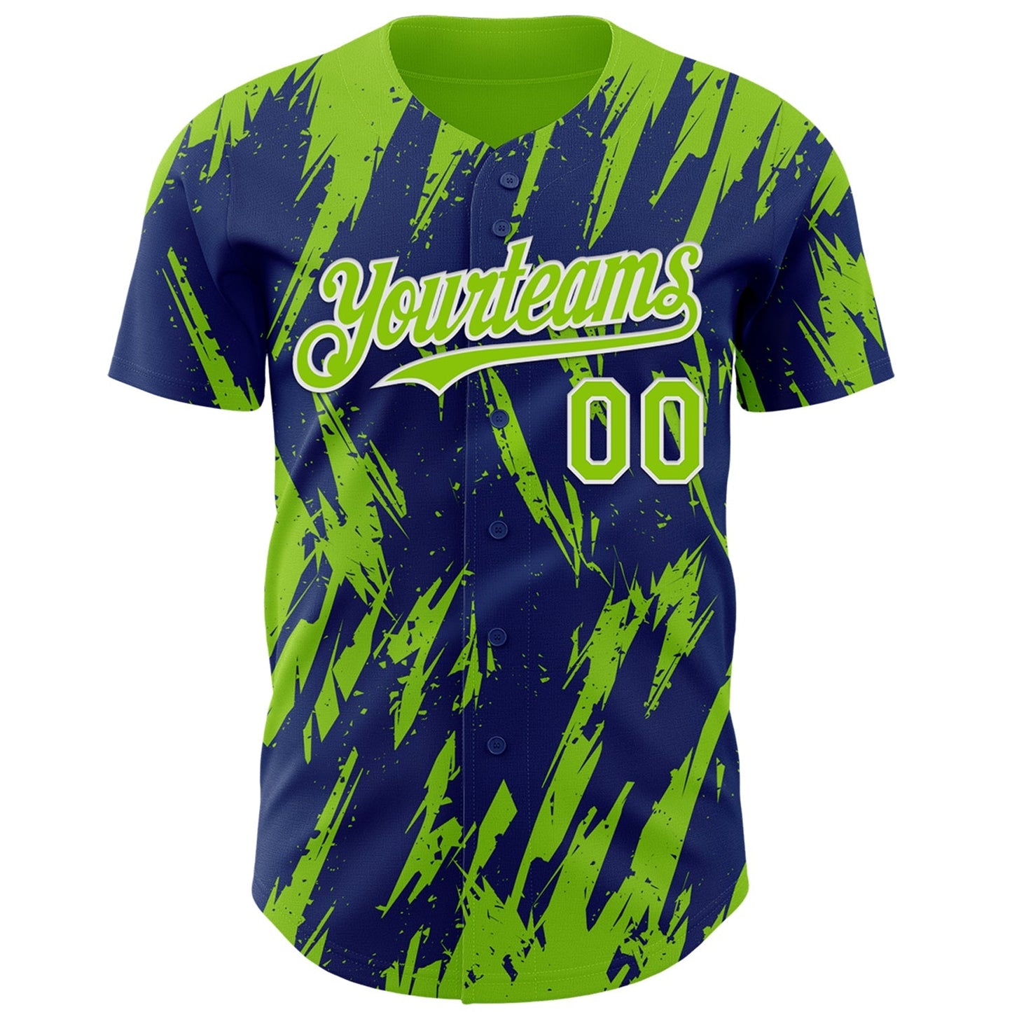 Custom Royal Neon Green-White Splatter Torn Sharp Brush Stroke Authentic Baseball Jersey baseball jersey product view 2