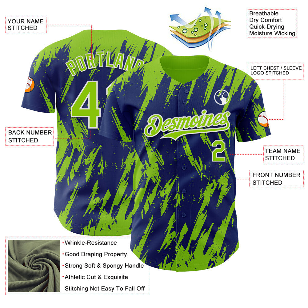 Custom Royal Neon Green-White Splatter Torn Sharp Brush Stroke Authentic Baseball Jersey baseball jersey product view 3