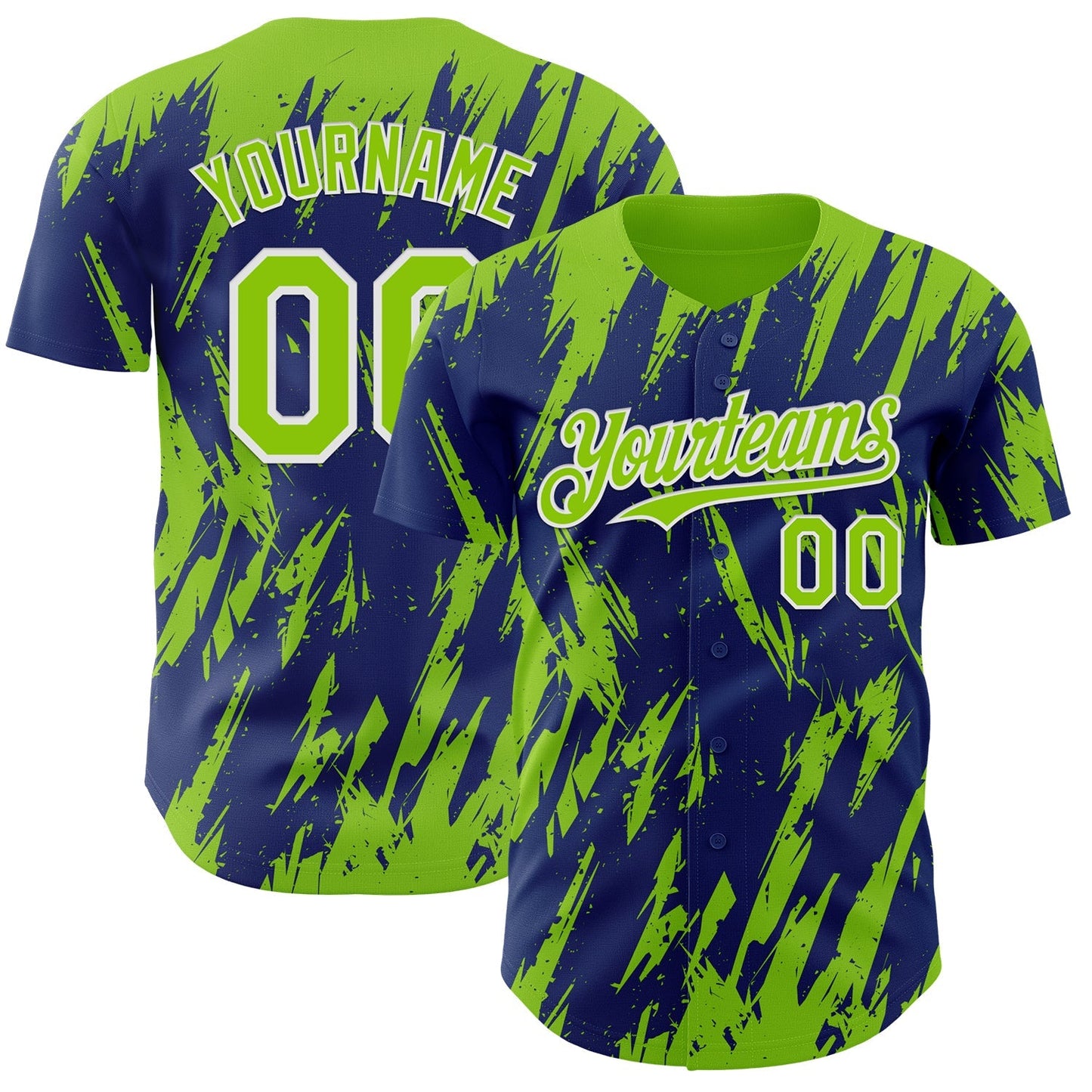 Custom Royal Neon Green-White Splatter Torn Sharp Brush Stroke Authentic Baseball Jersey baseball jersey product view 1
