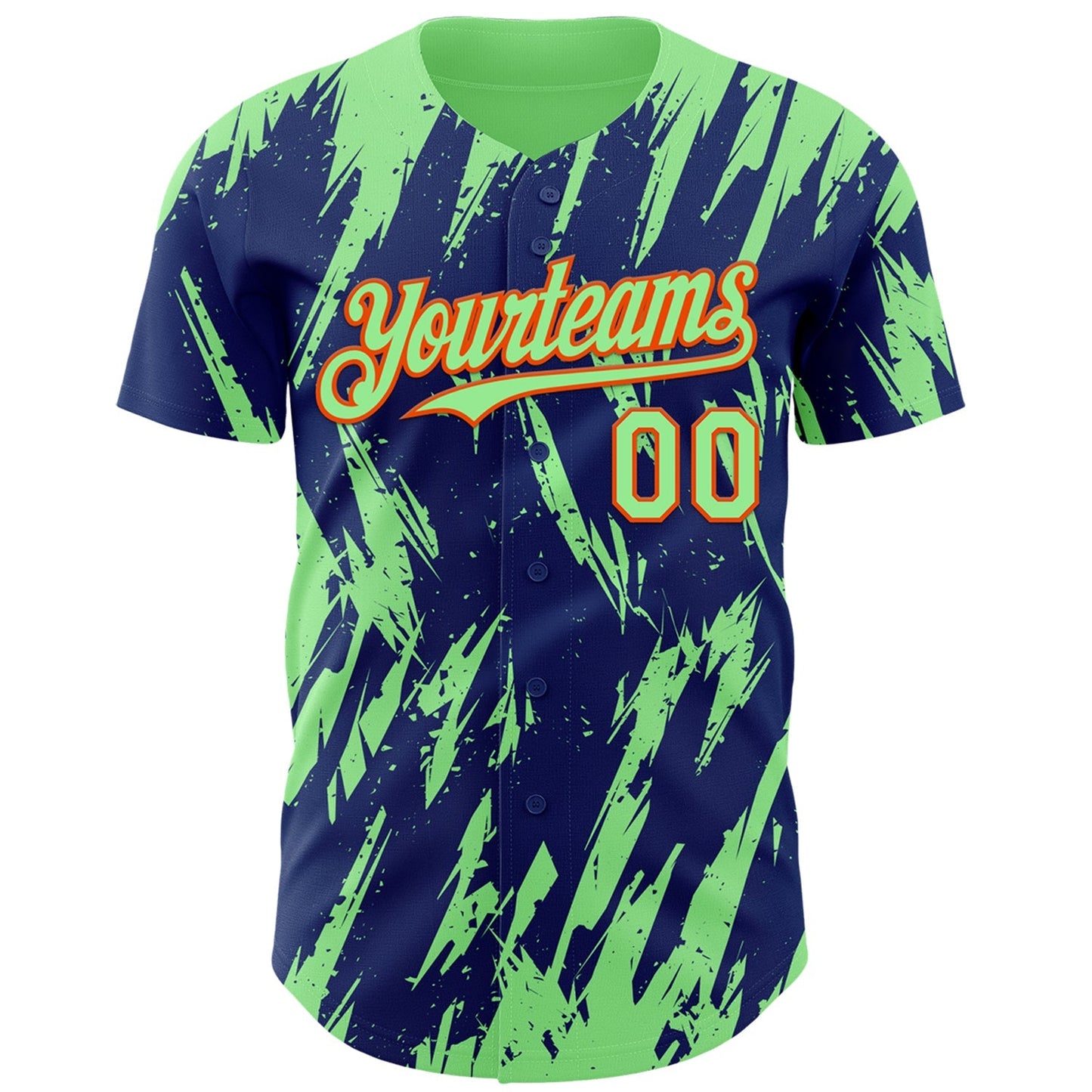 Custom Royal Pea Green-Orange Splatter Torn Sharp Brush Stroke Authentic Baseball Jersey baseball jersey product view 2