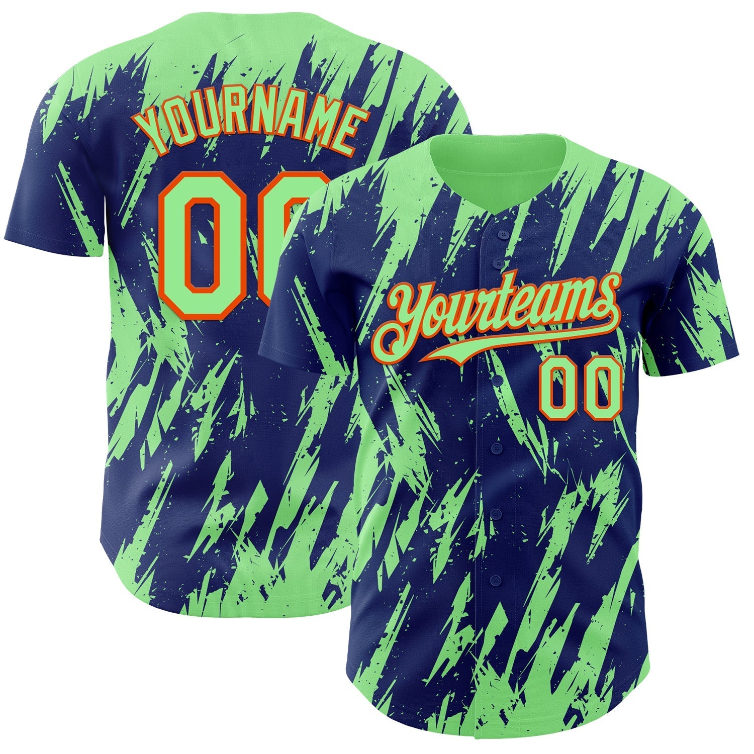 Custom Royal Pea Green-Orange Splatter Torn Sharp Brush Stroke Authentic Baseball Jersey baseball jersey product view 1
