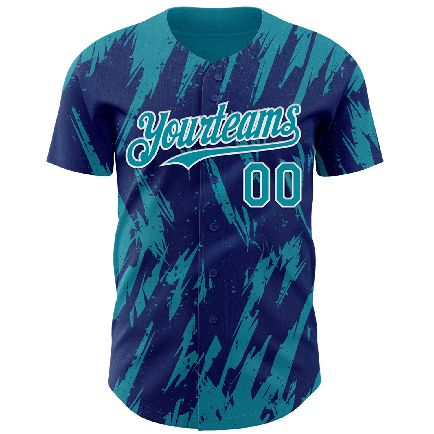 Custom Royal Teal-White Splatter Torn Sharp Brush Stroke Authentic Baseball Jersey baseball jersey product view 2