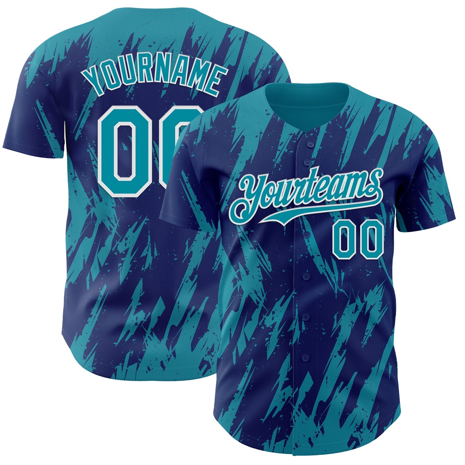 Custom Royal Teal-White Splatter Torn Sharp Brush Stroke Authentic Baseball Jersey baseball jersey product view 1