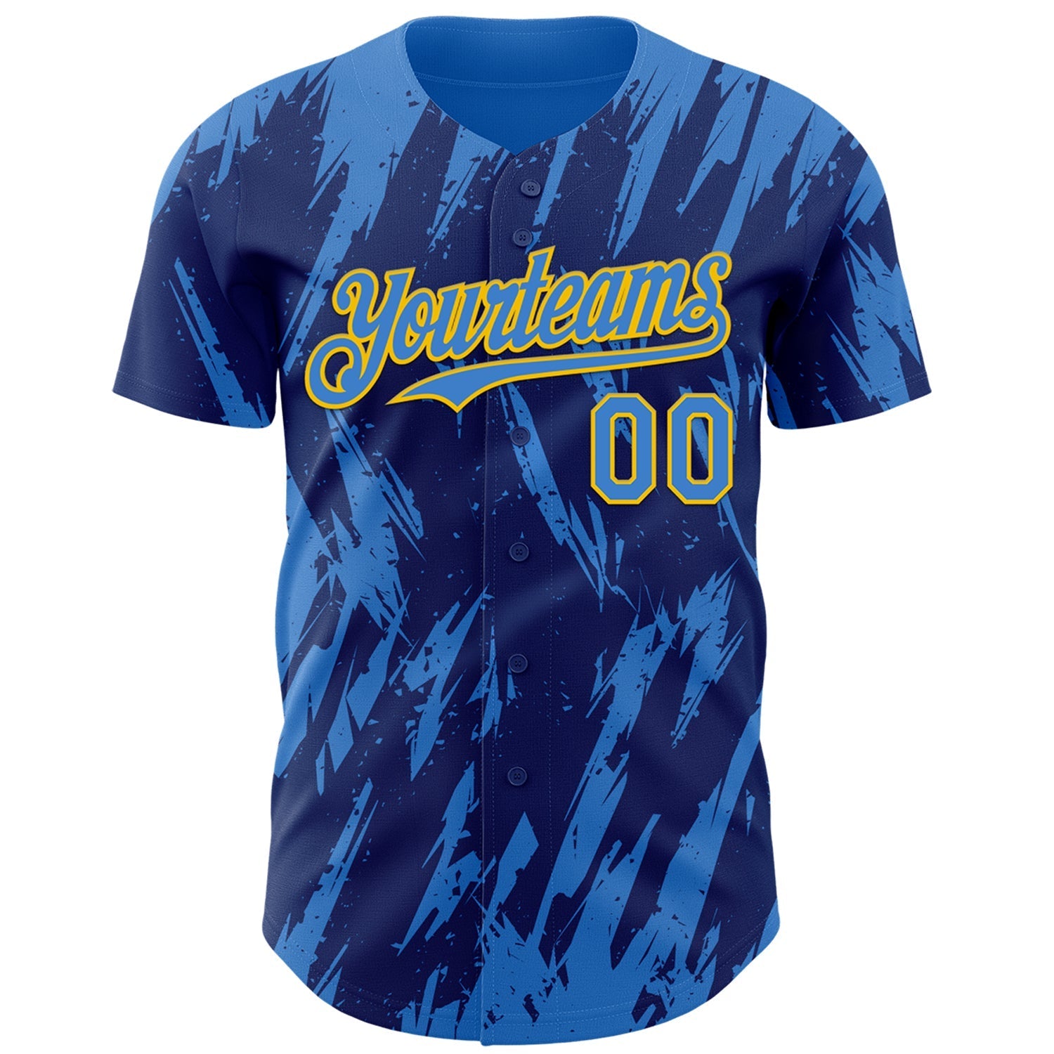 Custom Royal Powder Blue-Yellow Splatter Torn Sharp Brush Stroke Authentic Baseball Jersey baseball jersey product view 2