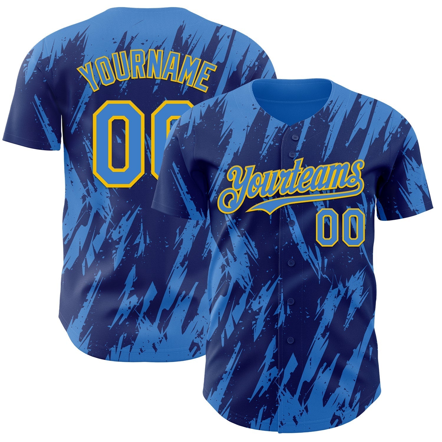 Custom Royal Powder Blue-Yellow Splatter Torn Sharp Brush Stroke Authentic Baseball Jersey baseball jersey product view 1
