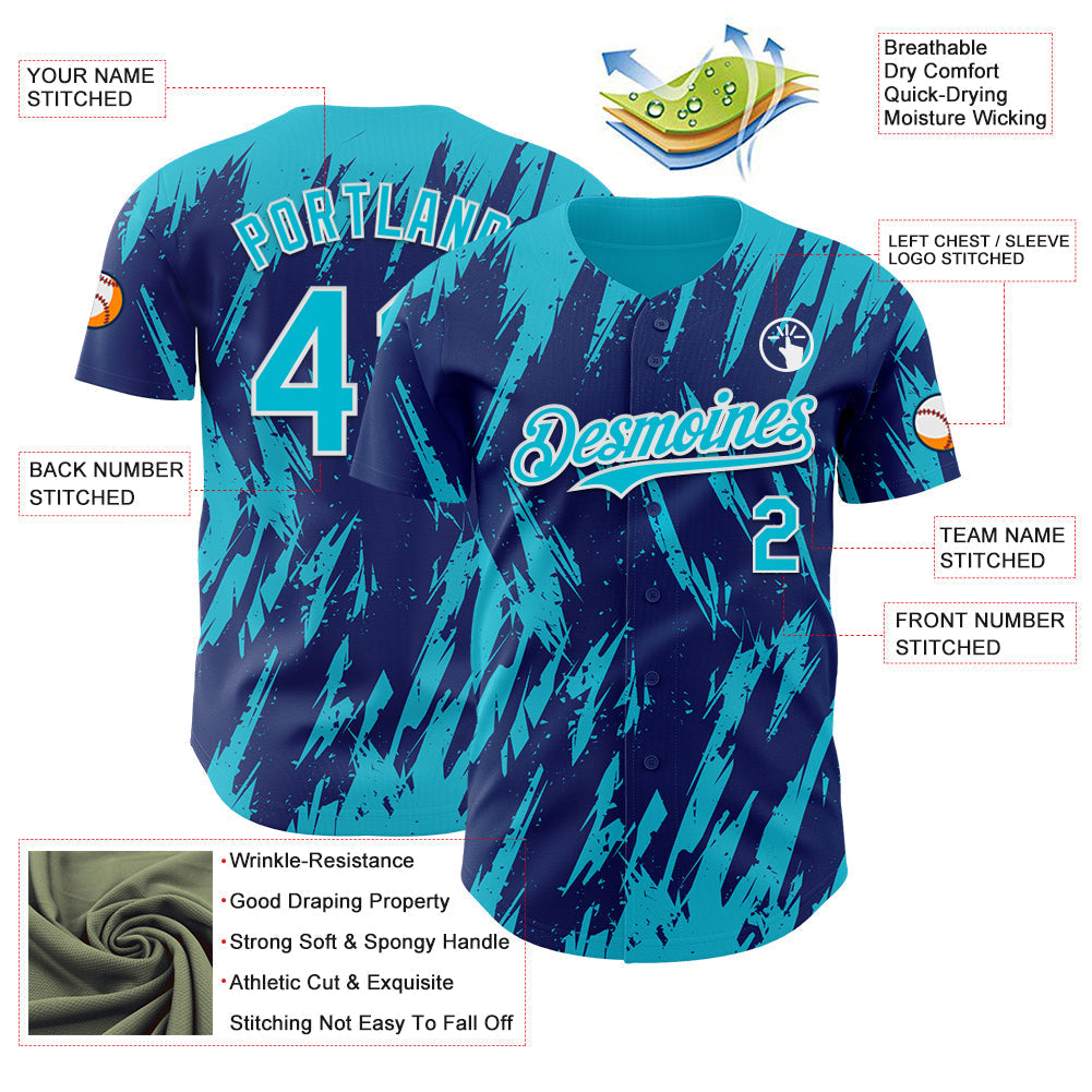 Custom Royal Lakes Blue-White Splatter Torn Sharp Brush Stroke Authentic Baseball Jersey baseball jersey product view 3