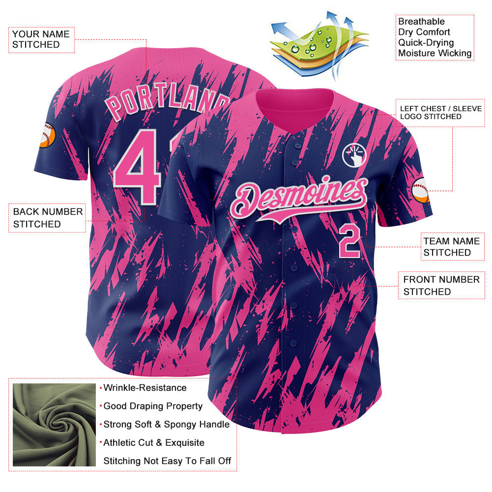 Custom Royal Pink-White Splatter Torn Sharp Brush Stroke Authentic Baseball Jersey baseball jersey product view 3