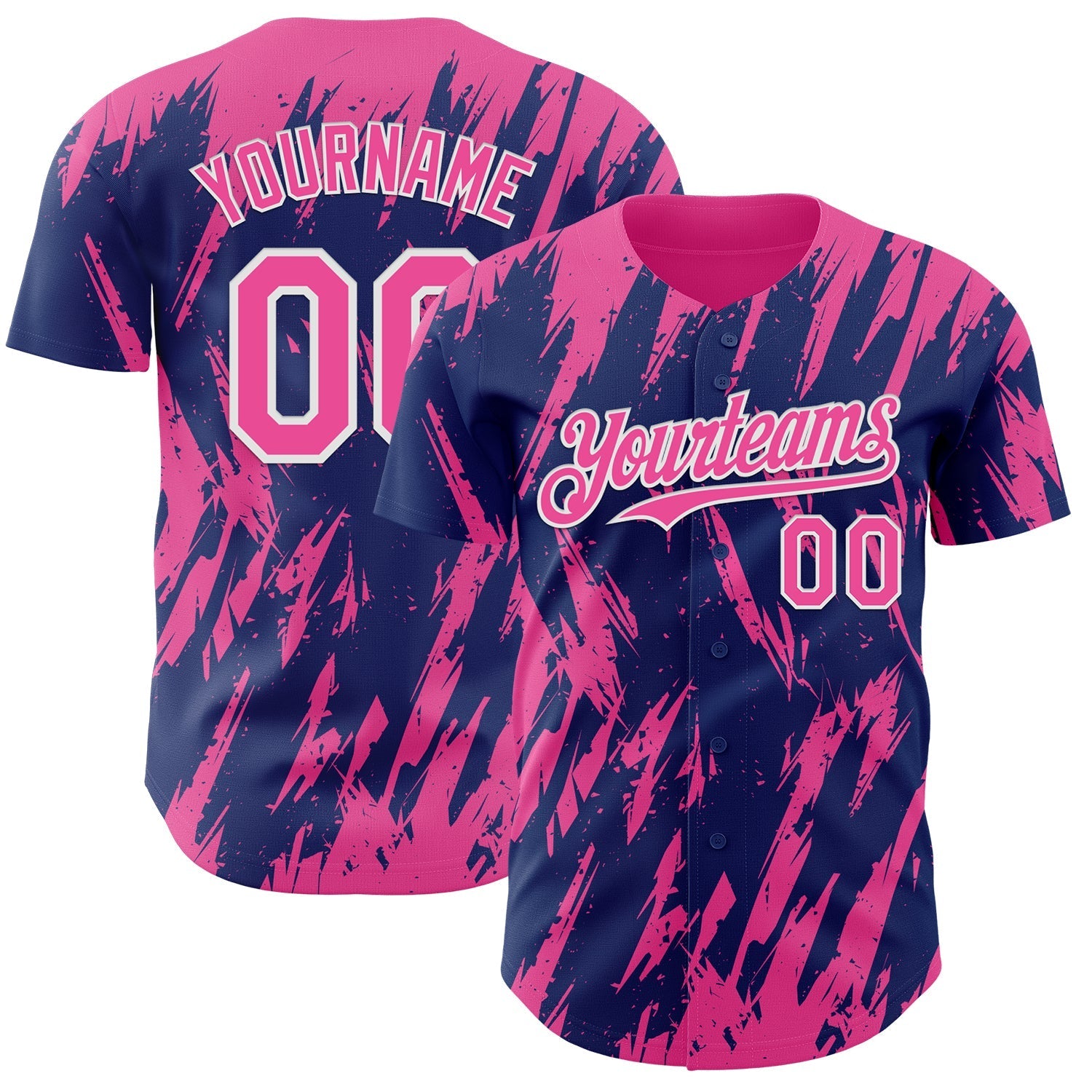 Custom Royal Pink-White Splatter Torn Sharp Brush Stroke Authentic Baseball Jersey baseball jersey product view 1