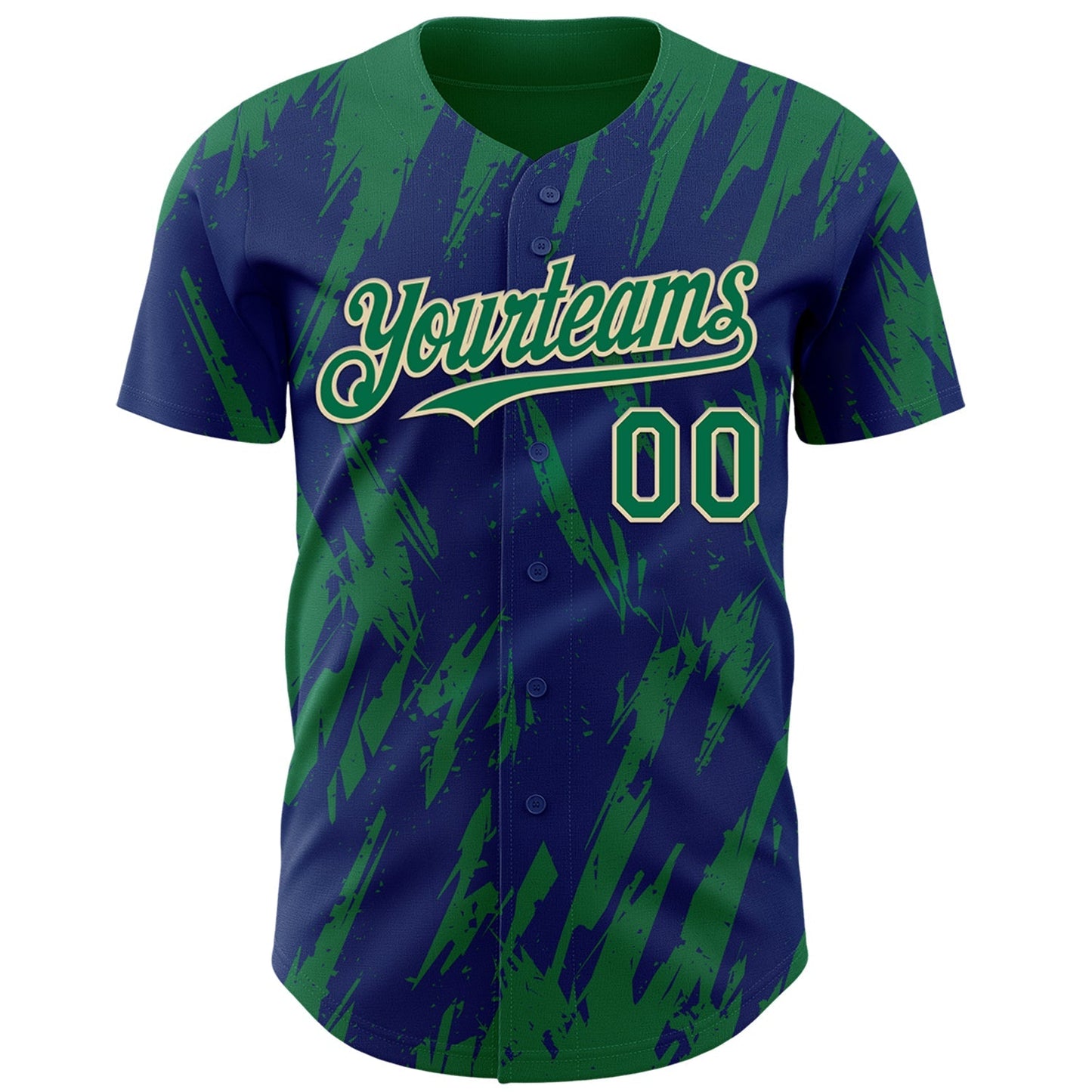 Custom Royal Kelly Green-Cream Splatter Torn Sharp Brush Stroke Authentic Baseball Jersey baseball jersey product view 2