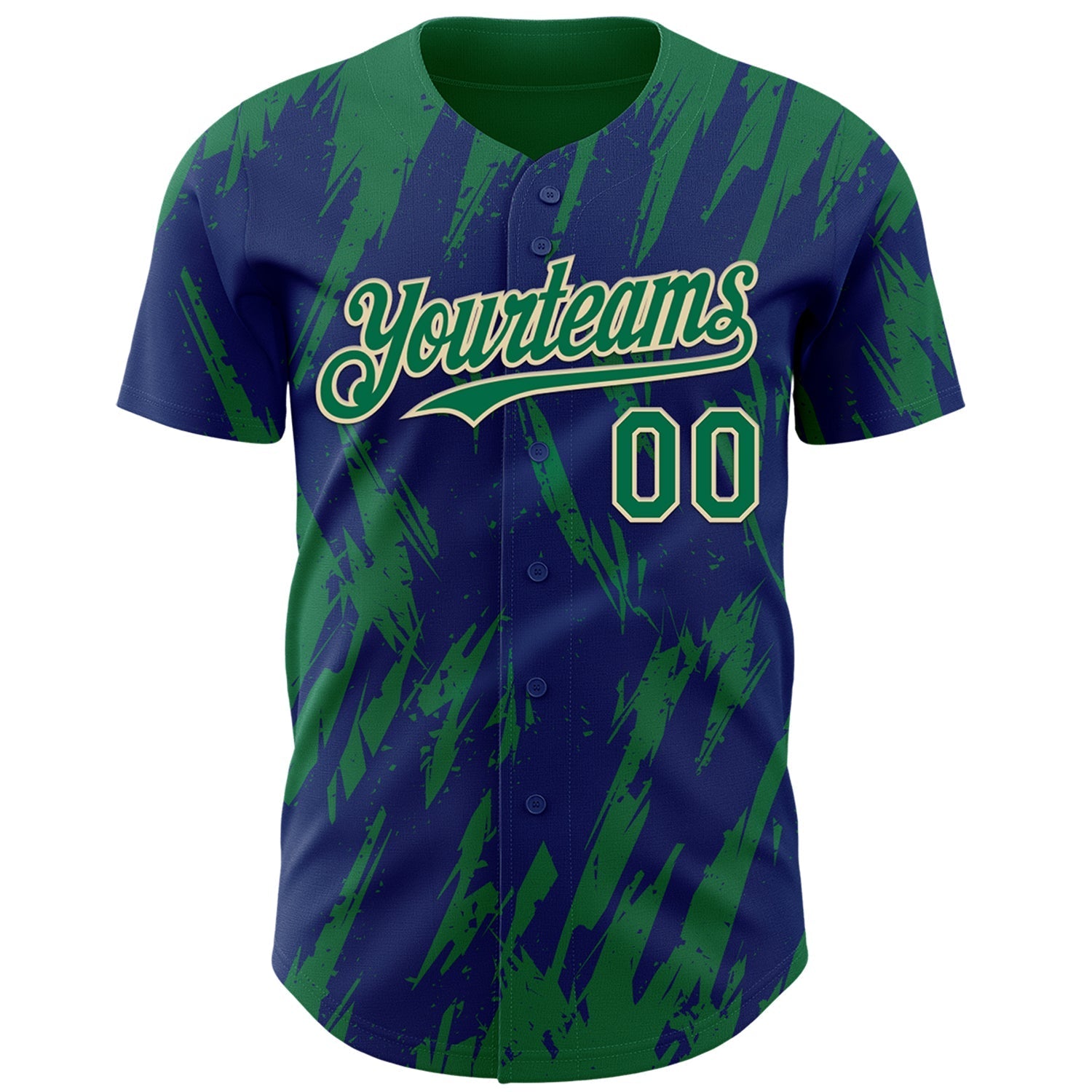 Custom Royal Kelly Green-Cream Splatter Torn Sharp Brush Stroke Authentic Baseball Jersey baseball jersey product view 2