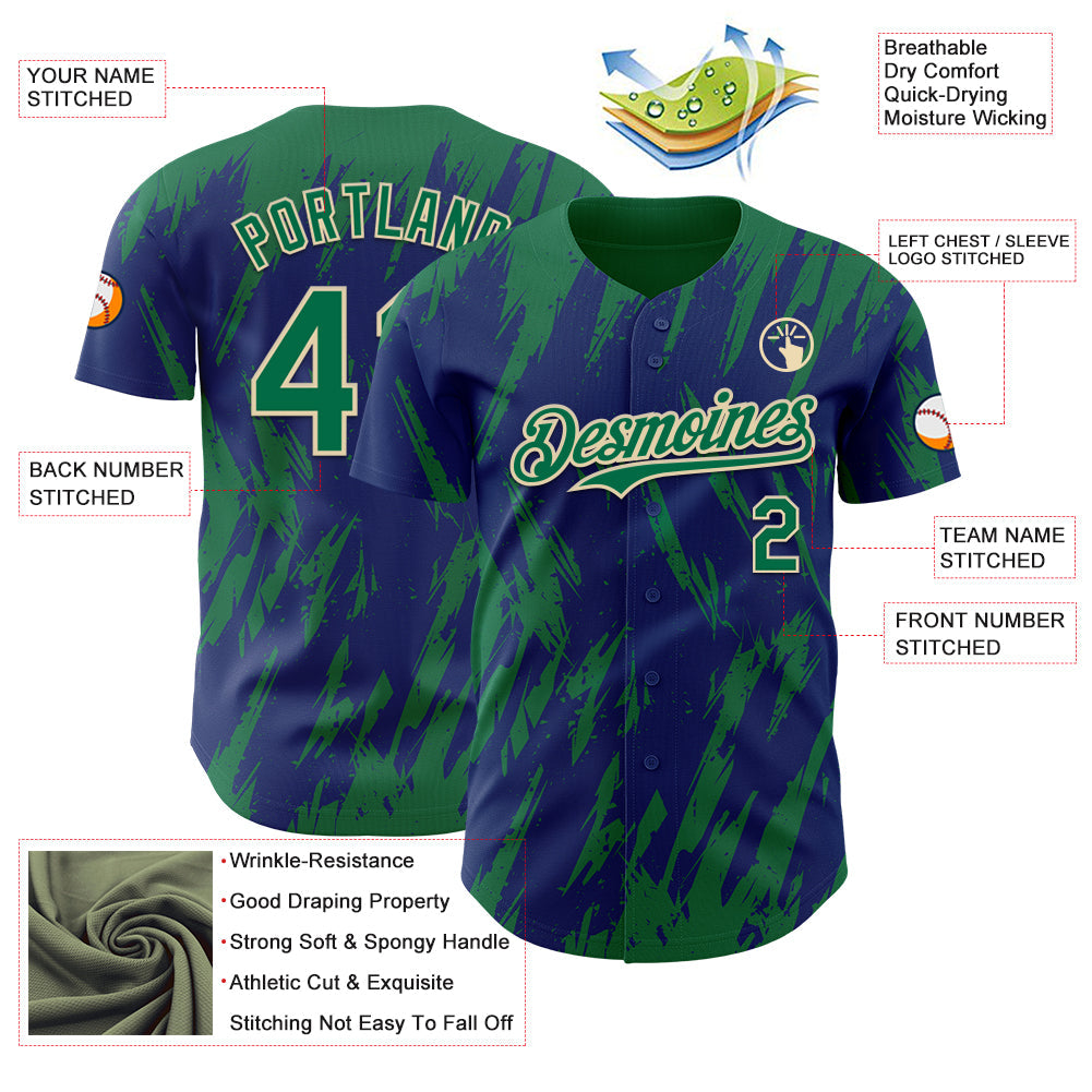 Custom Royal Kelly Green-Cream Splatter Torn Sharp Brush Stroke Authentic Baseball Jersey baseball jersey product view 3