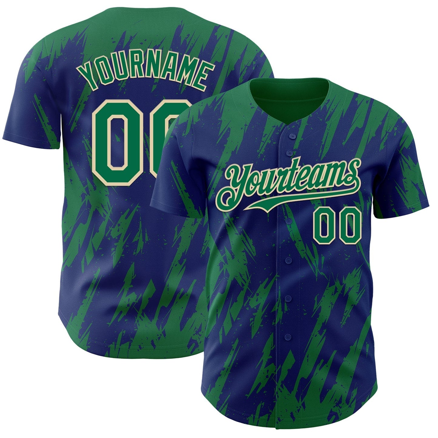 Custom Royal Kelly Green-Cream Splatter Torn Sharp Brush Stroke Authentic Baseball Jersey baseball jersey product view 1