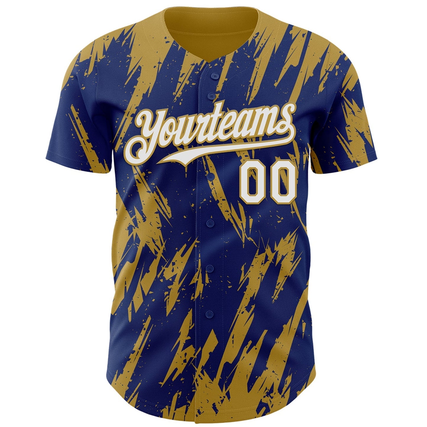 Custom Royal White-Old Gold Splatter Torn Sharp Brush Stroke Authentic Baseball Jersey baseball jersey product view 2