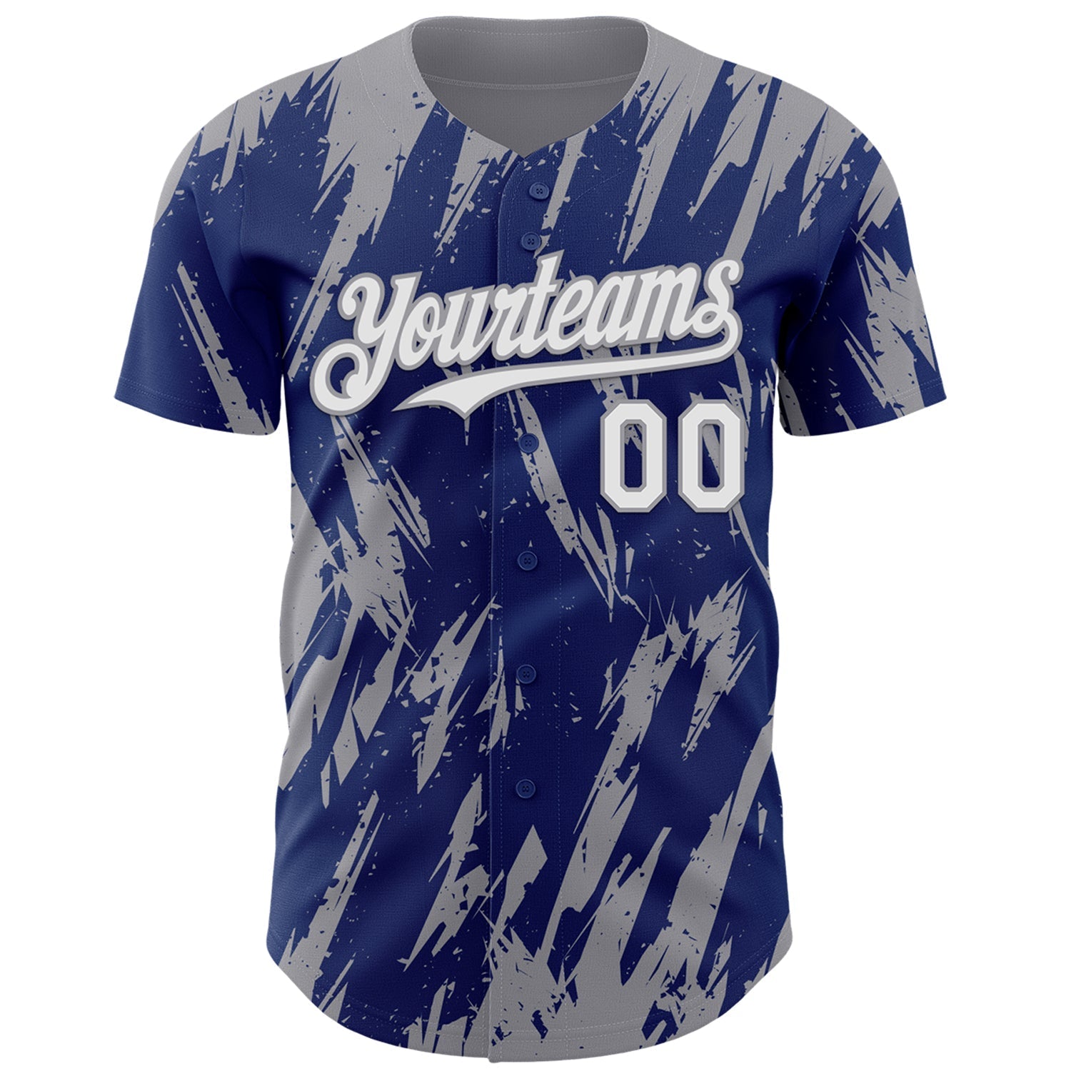 Custom Royal White-Gray Splatter Torn Sharp Brush Stroke Authentic Baseball Jersey baseball jersey product view 2