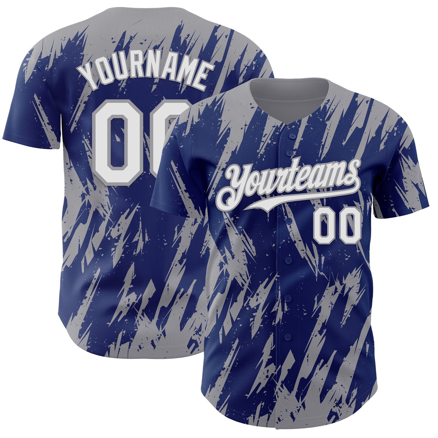 Custom Royal White-Gray Splatter Torn Sharp Brush Stroke Authentic Baseball Jersey baseball jersey product view 1