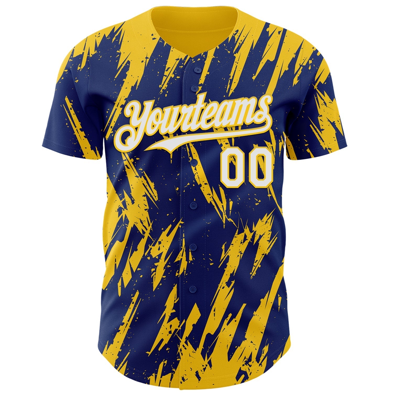 Custom Royal White-Yellow Splatter Torn Sharp Brush Stroke Authentic Baseball Jersey baseball jersey product view 2