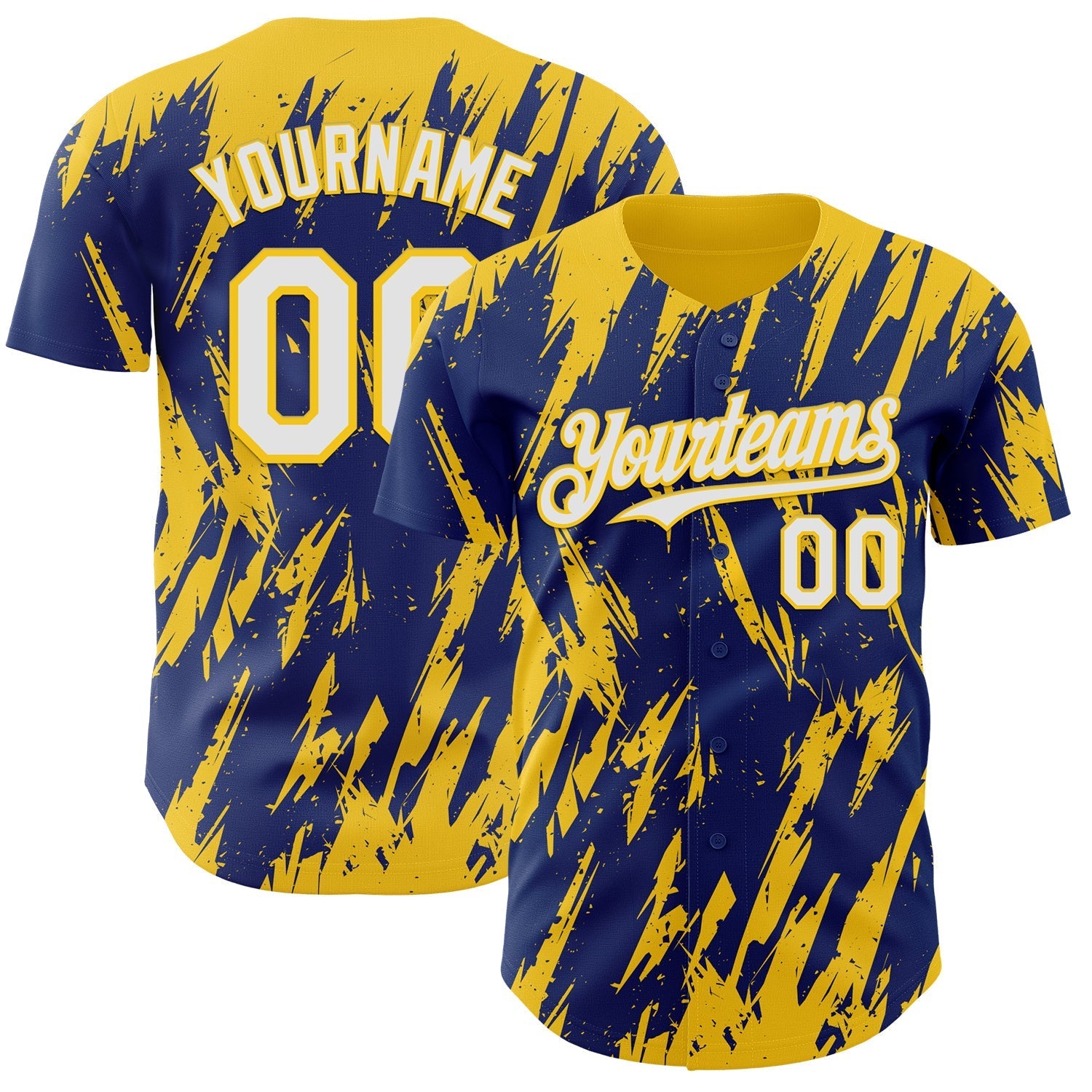 Custom Royal White-Yellow Splatter Torn Sharp Brush Stroke Authentic Baseball Jersey baseball jersey product view 1