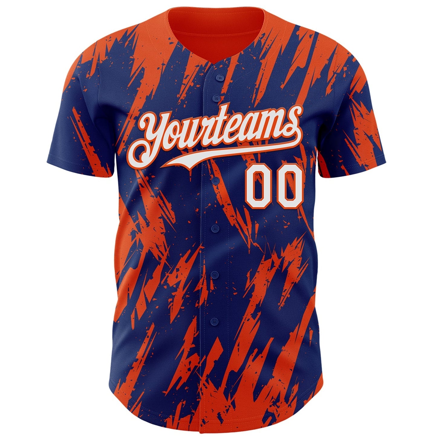 Custom Royal White-Orange Splatter Torn Sharp Brush Stroke Authentic Baseball Jersey baseball jersey product view 2