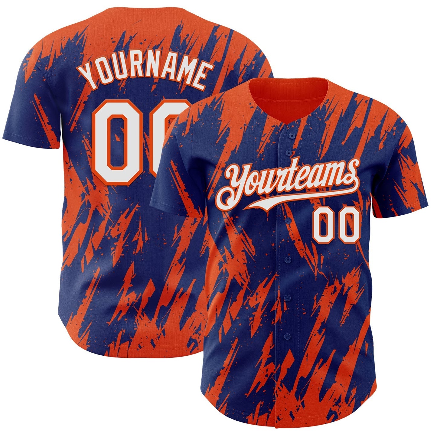 Custom Royal White-Orange Splatter Torn Sharp Brush Stroke Authentic Baseball Jersey baseball jersey product view 1