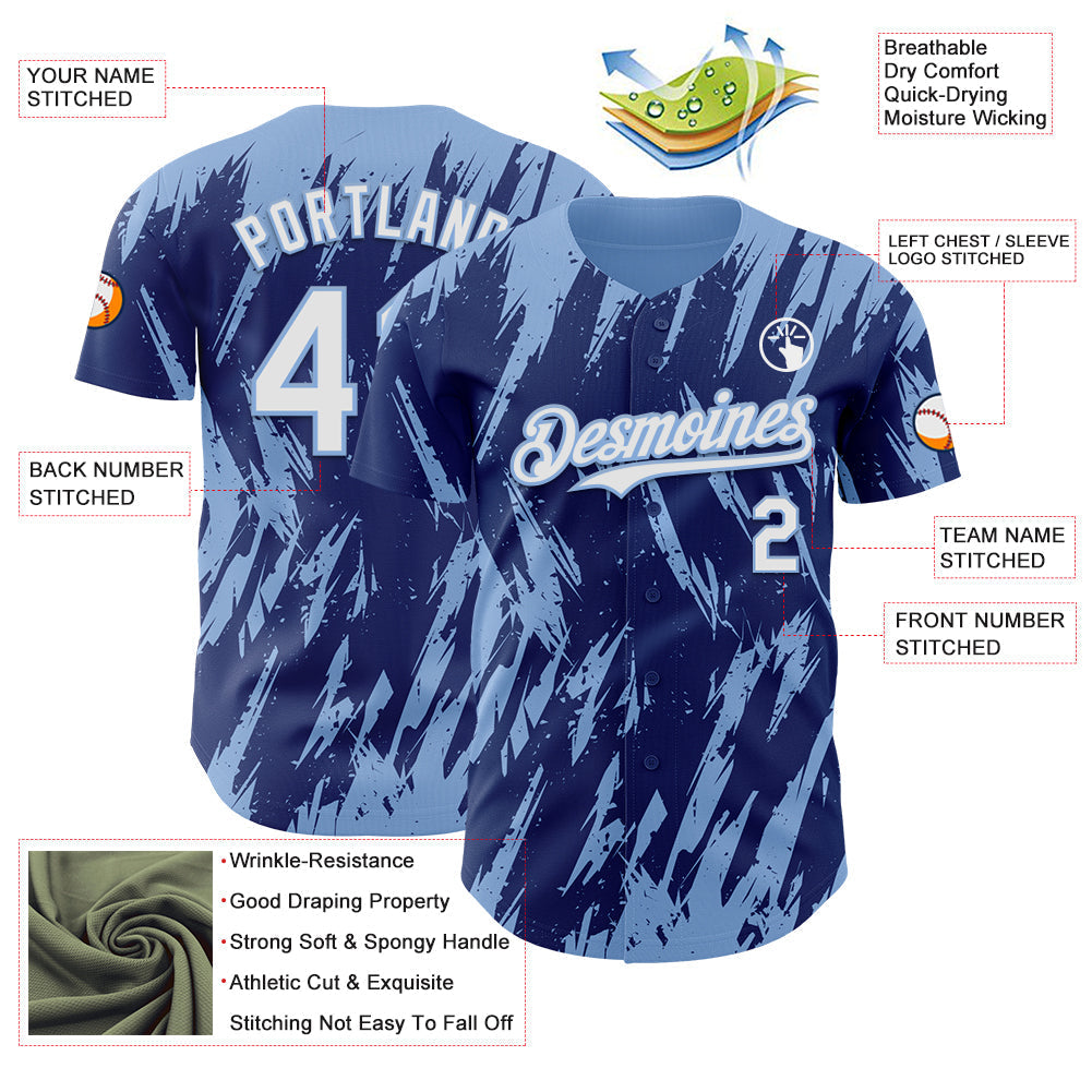 Custom Royal White-Light Blue Splatter Torn Sharp Brush Stroke Authentic Baseball Jersey baseball jersey product view 3
