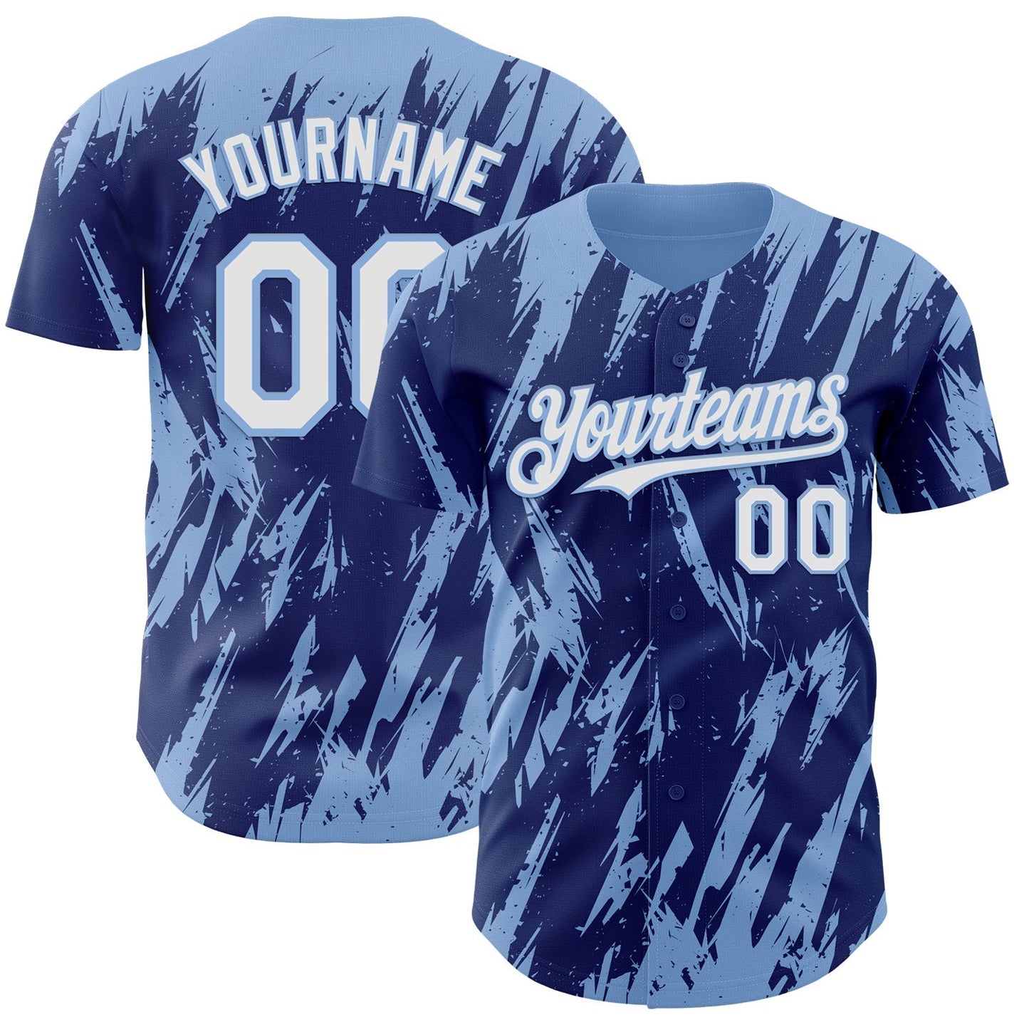 Custom Royal White-Light Blue Splatter Torn Sharp Brush Stroke Authentic Baseball Jersey baseball jersey product view 1