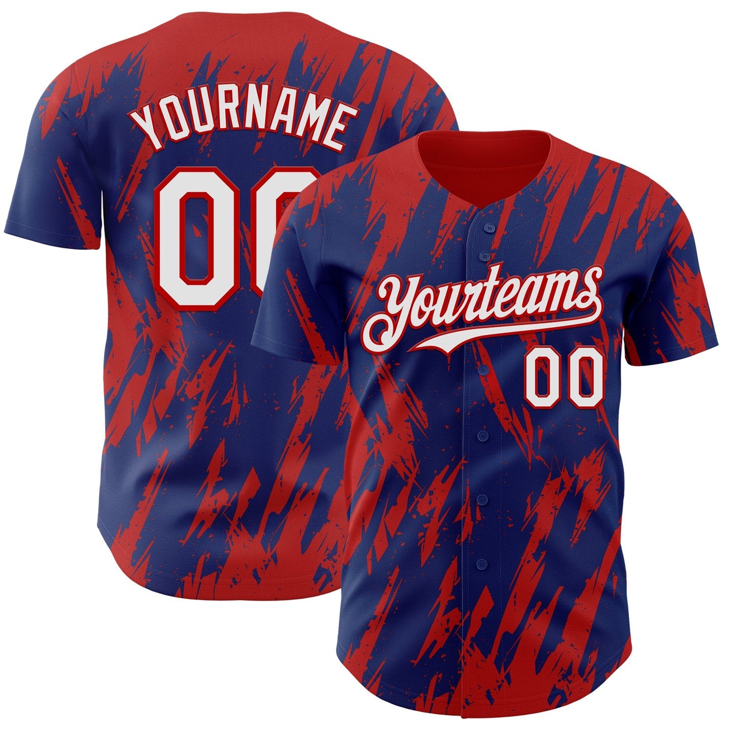Custom Royal White-Red Splatter Torn Sharp Brush Stroke Authentic Baseball Jersey baseball jersey product view 1