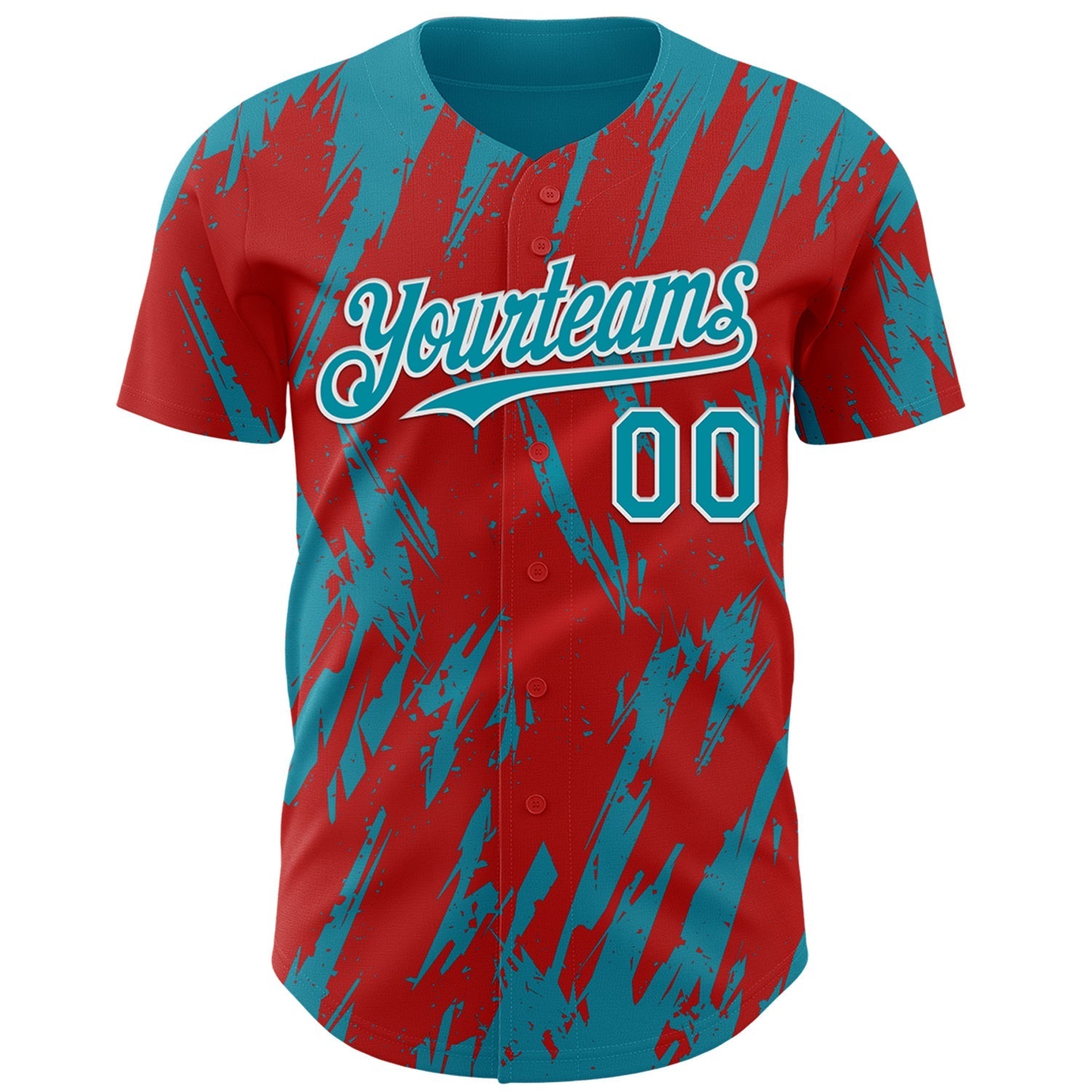 Custom Red Teal-White Splatter Torn Sharp Brush Stroke Authentic Baseball Jersey baseball jersey product view 2