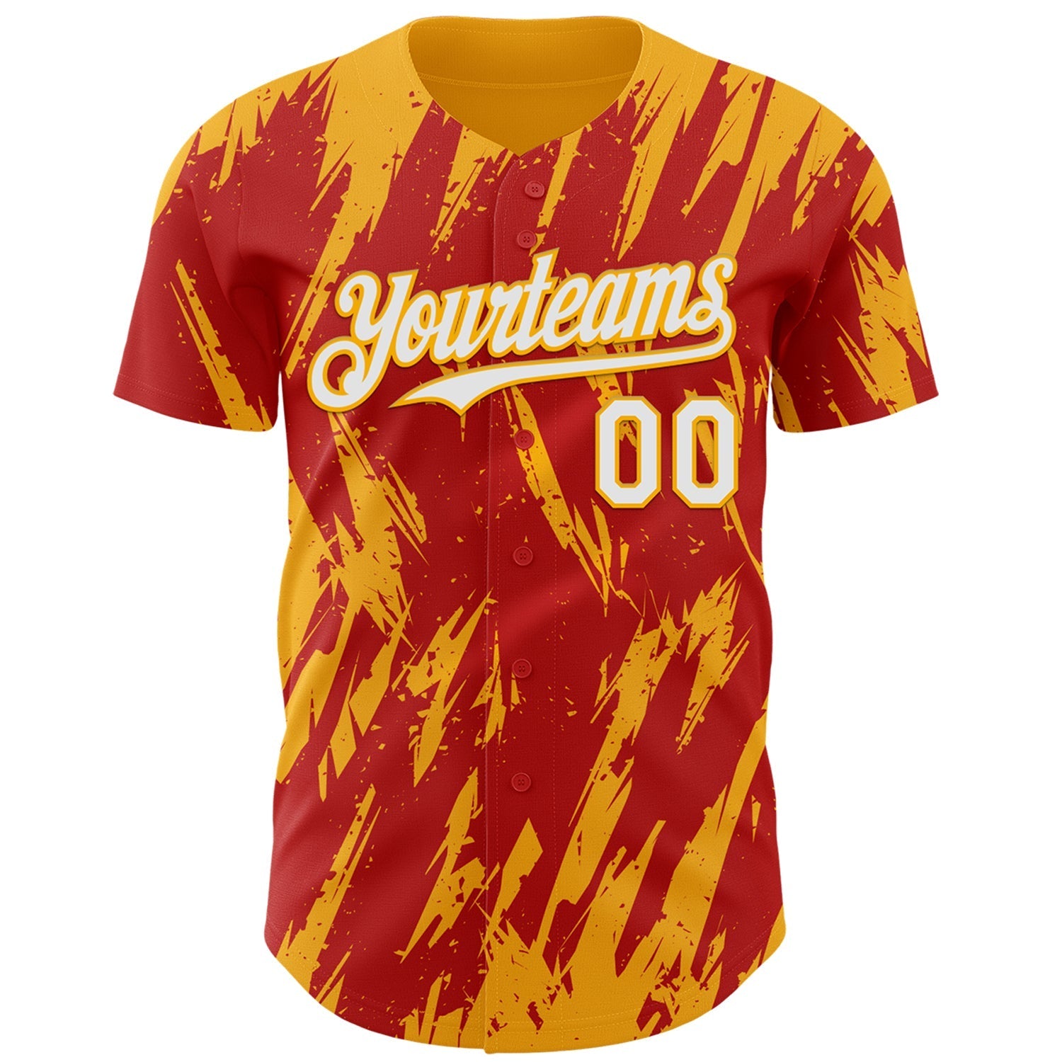 Custom Red White-Gold Splatter Torn Sharp Brush Stroke Authentic Baseball Jersey baseball jersey product view 2