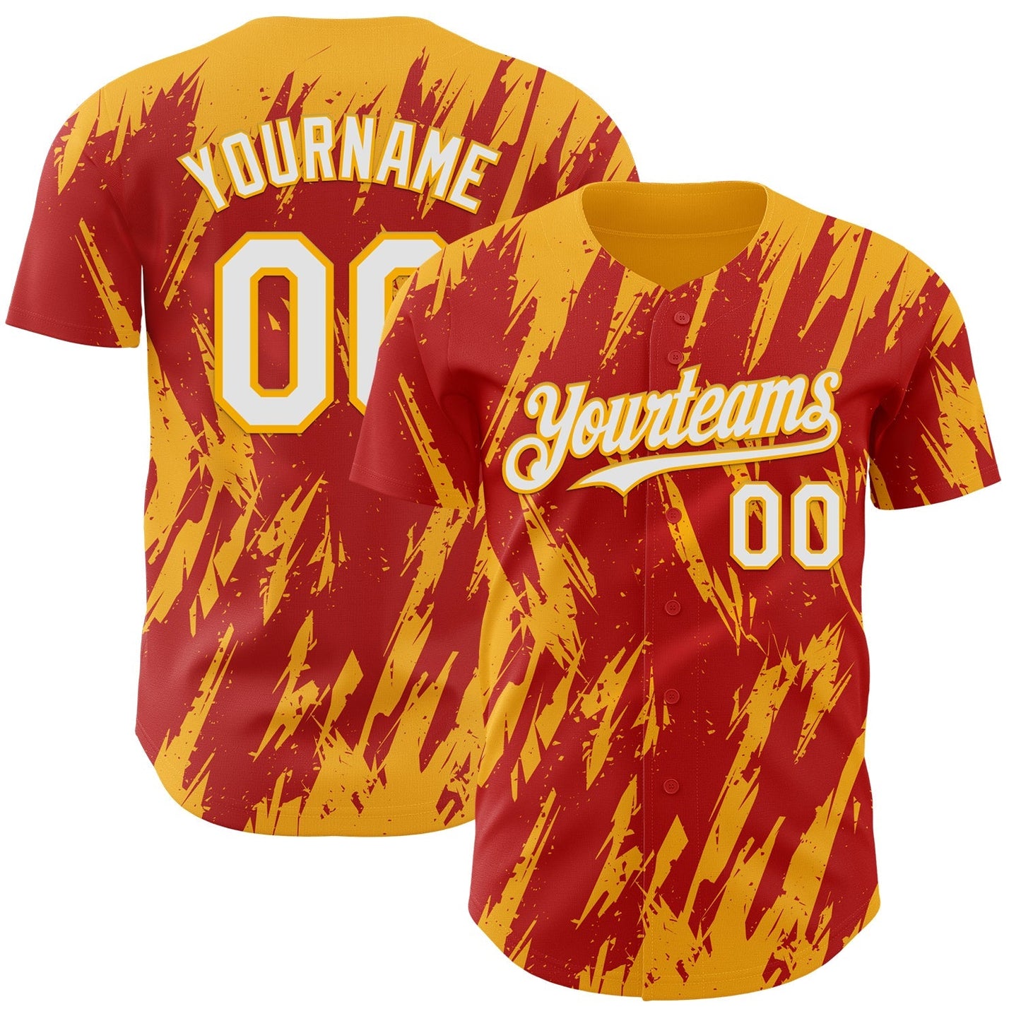 Custom Red White-Gold Splatter Torn Sharp Brush Stroke Authentic Baseball Jersey baseball jersey product view 1