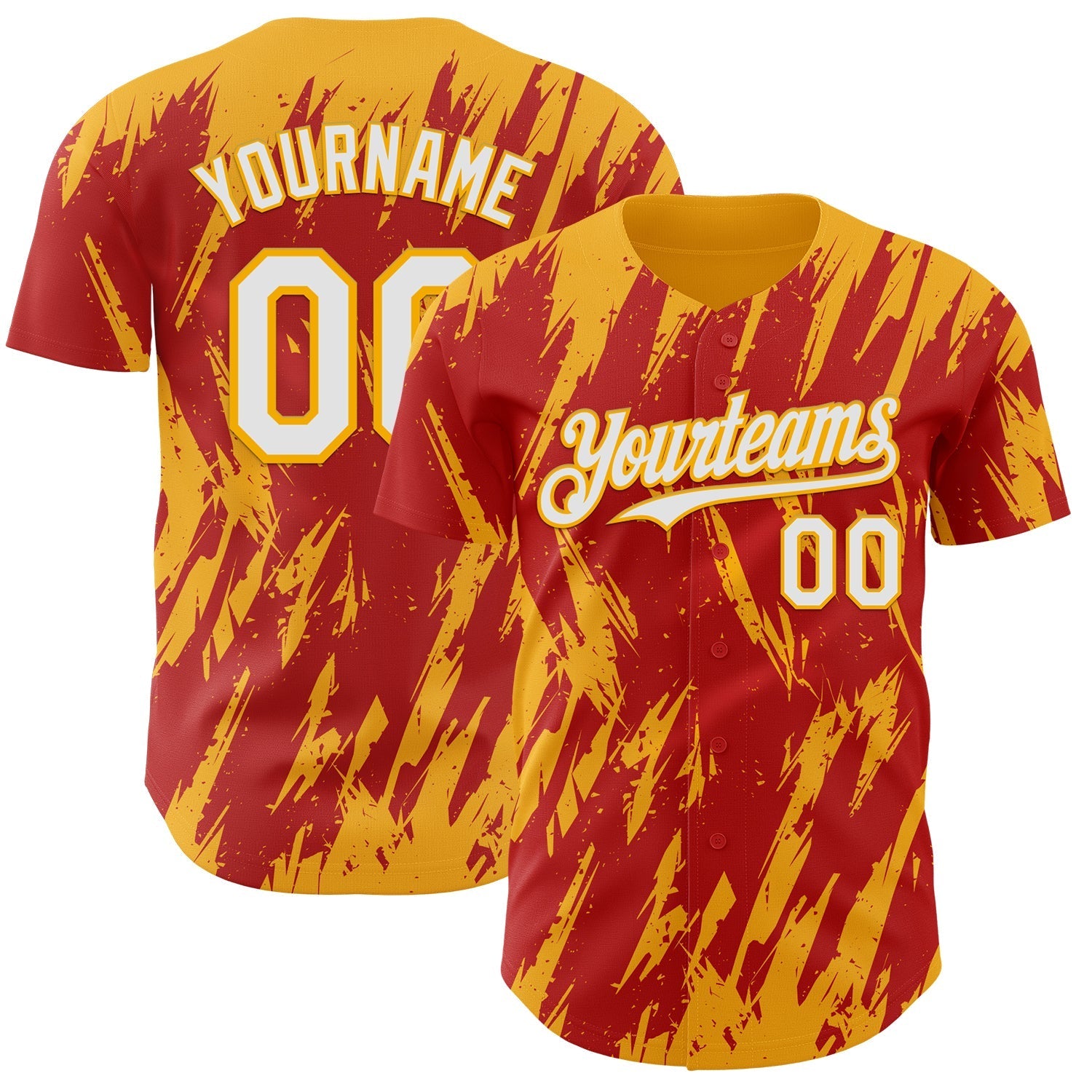 Custom Red White-Gold Splatter Torn Sharp Brush Stroke Authentic Baseball Jersey baseball jersey product view 1