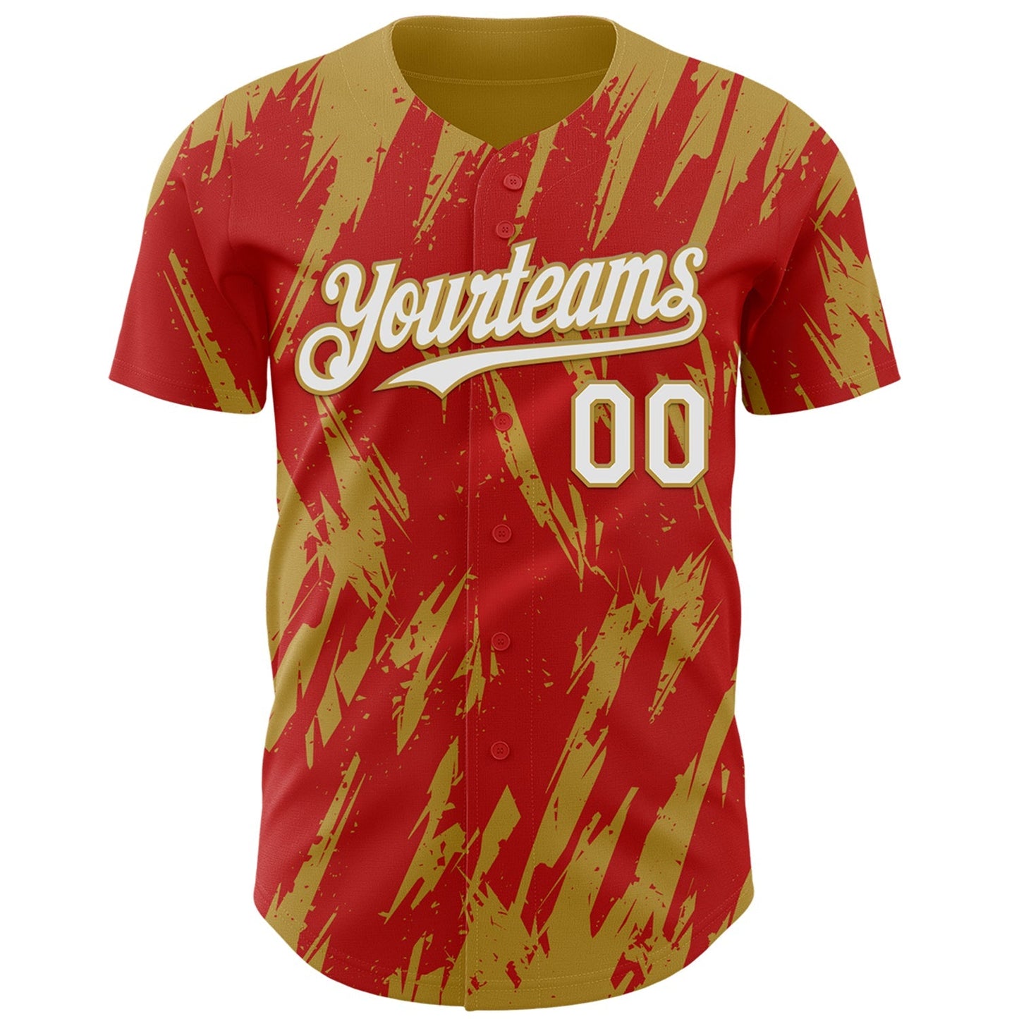 Custom Red White-Old Gold Splatter Torn Sharp Brush Stroke Authentic Baseball Jersey baseball jersey product view 2