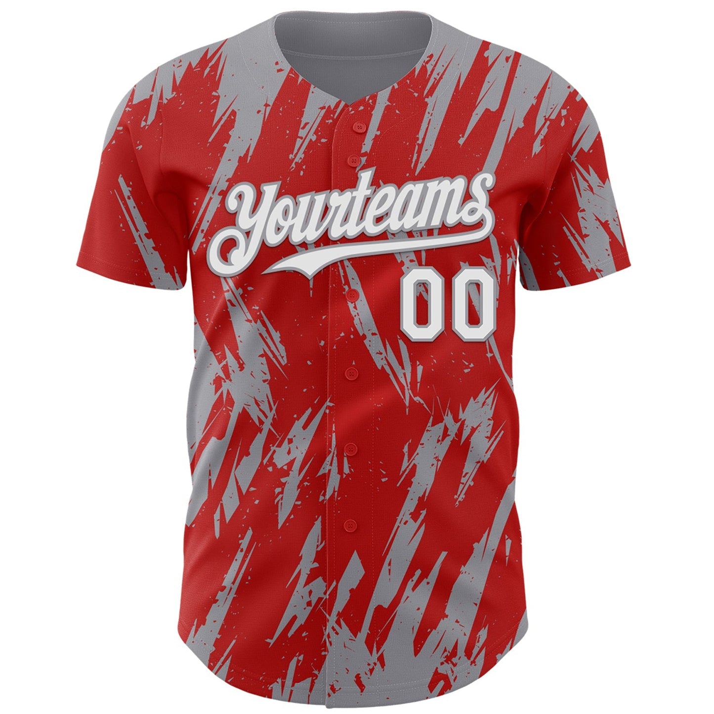 Custom Red White-Gray Splatter Torn Sharp Brush Stroke Authentic Baseball Jersey baseball jersey product view 2