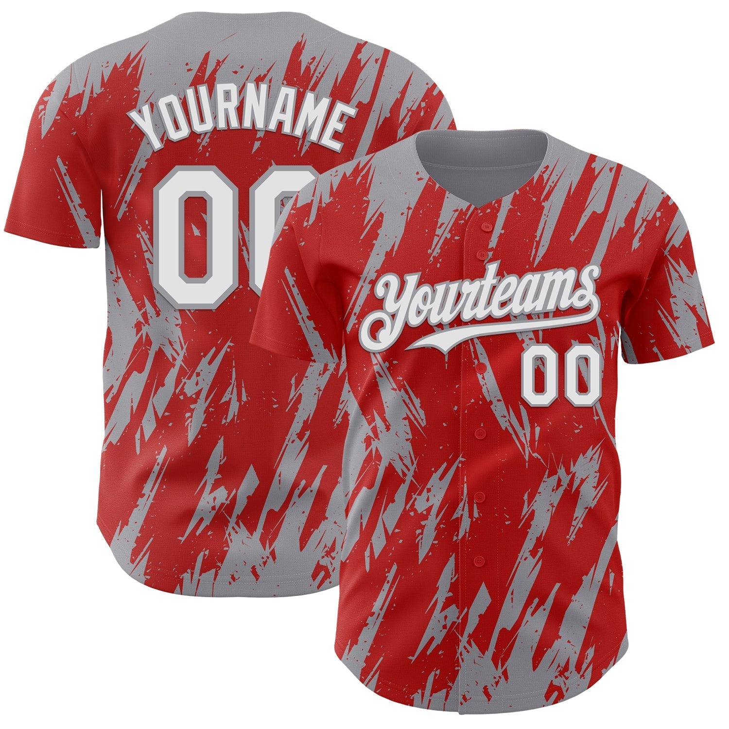 Custom Red White-Gray Splatter Torn Sharp Brush Stroke Authentic Baseball Jersey baseball jersey product view 1