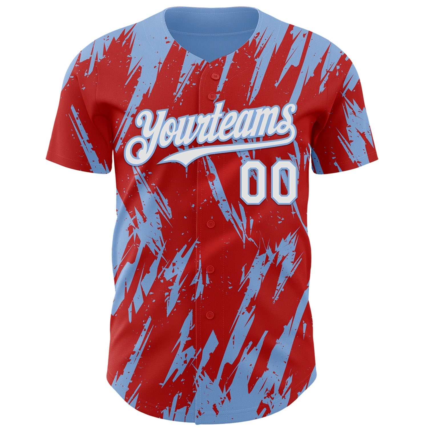 Custom Red White-Light Blue Splatter Torn Sharp Brush Stroke Authentic Baseball Jersey baseball jersey product view 2