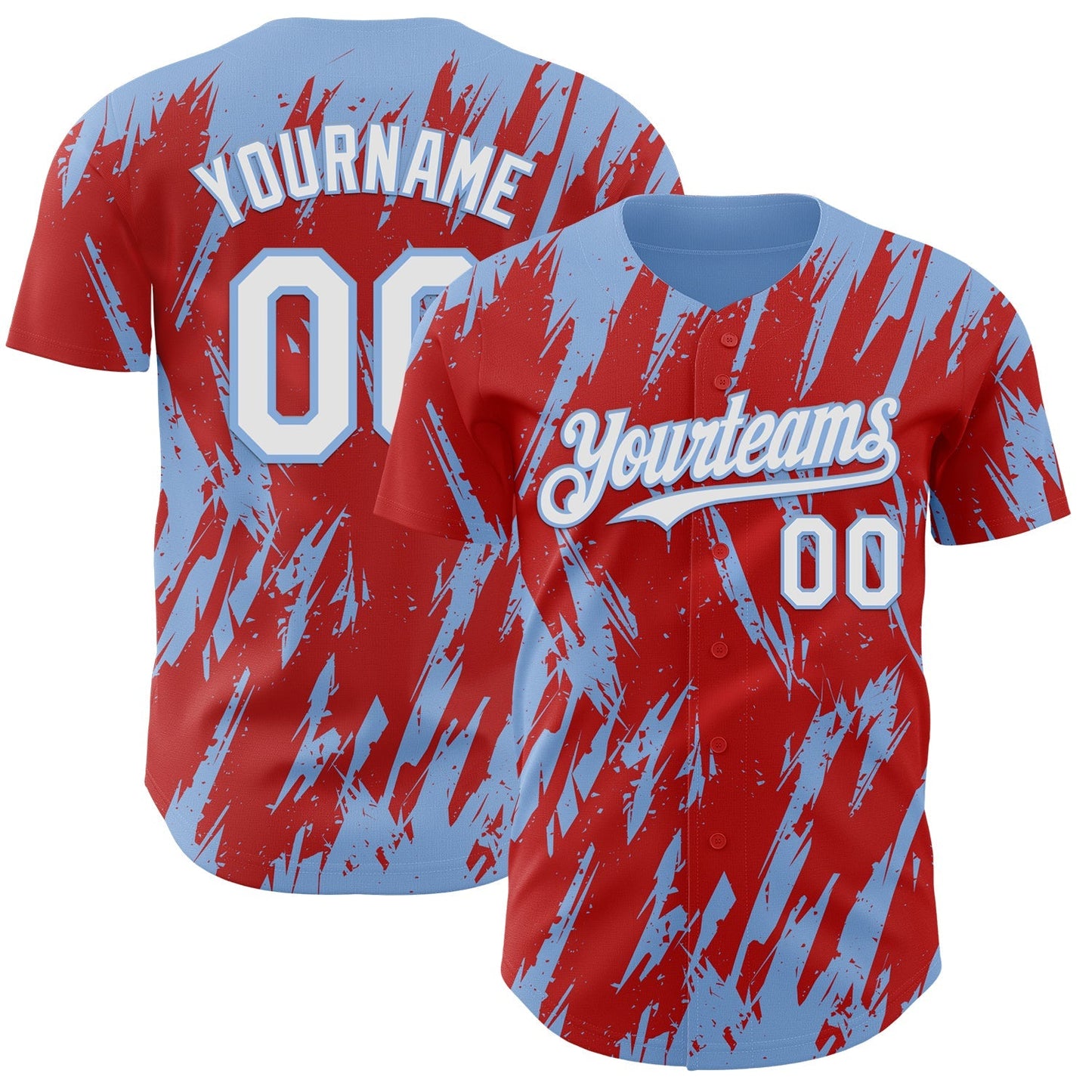 Custom Red White-Light Blue Splatter Torn Sharp Brush Stroke Authentic Baseball Jersey baseball jersey product view 1