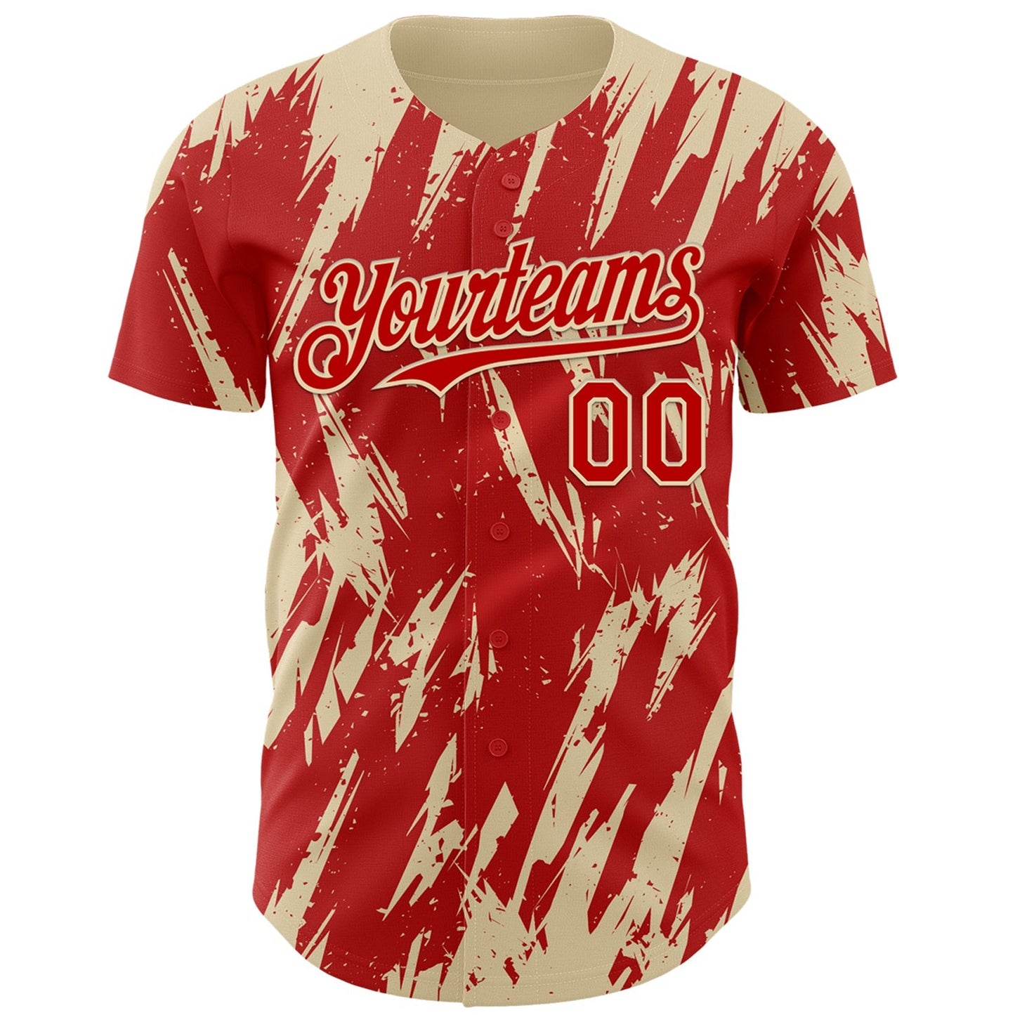 Custom Red Cream Splatter Torn Sharp Brush Stroke Authentic Baseball Jersey baseball jersey product view 2