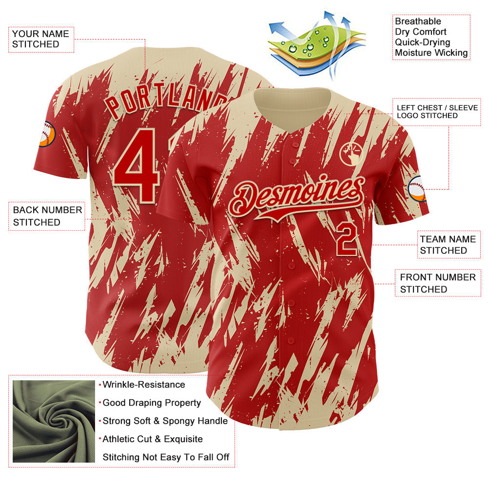 Custom Red Cream Splatter Torn Sharp Brush Stroke Authentic Baseball Jersey baseball jersey product view 3