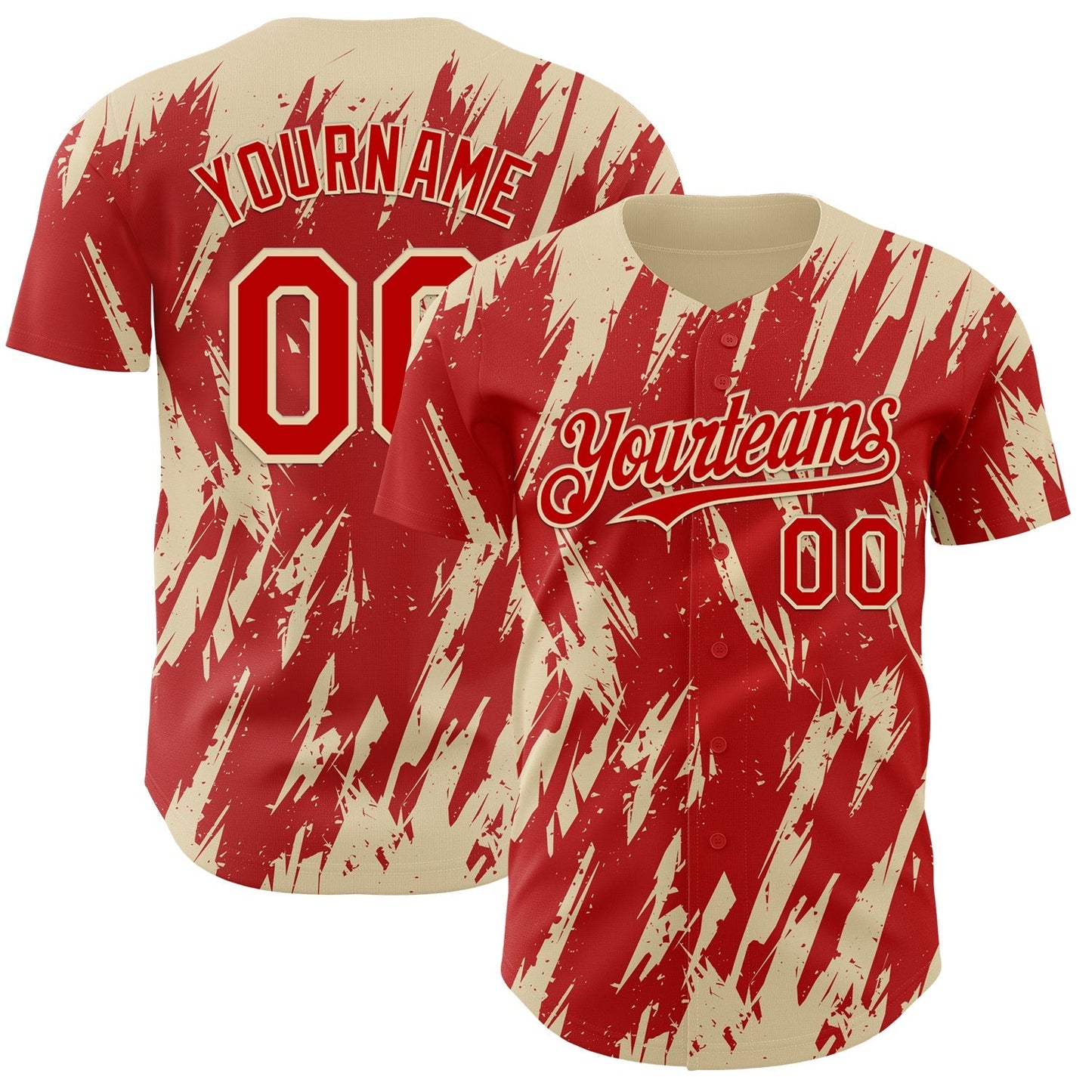 Custom Red Cream Splatter Torn Sharp Brush Stroke Authentic Baseball Jersey baseball jersey product view 1