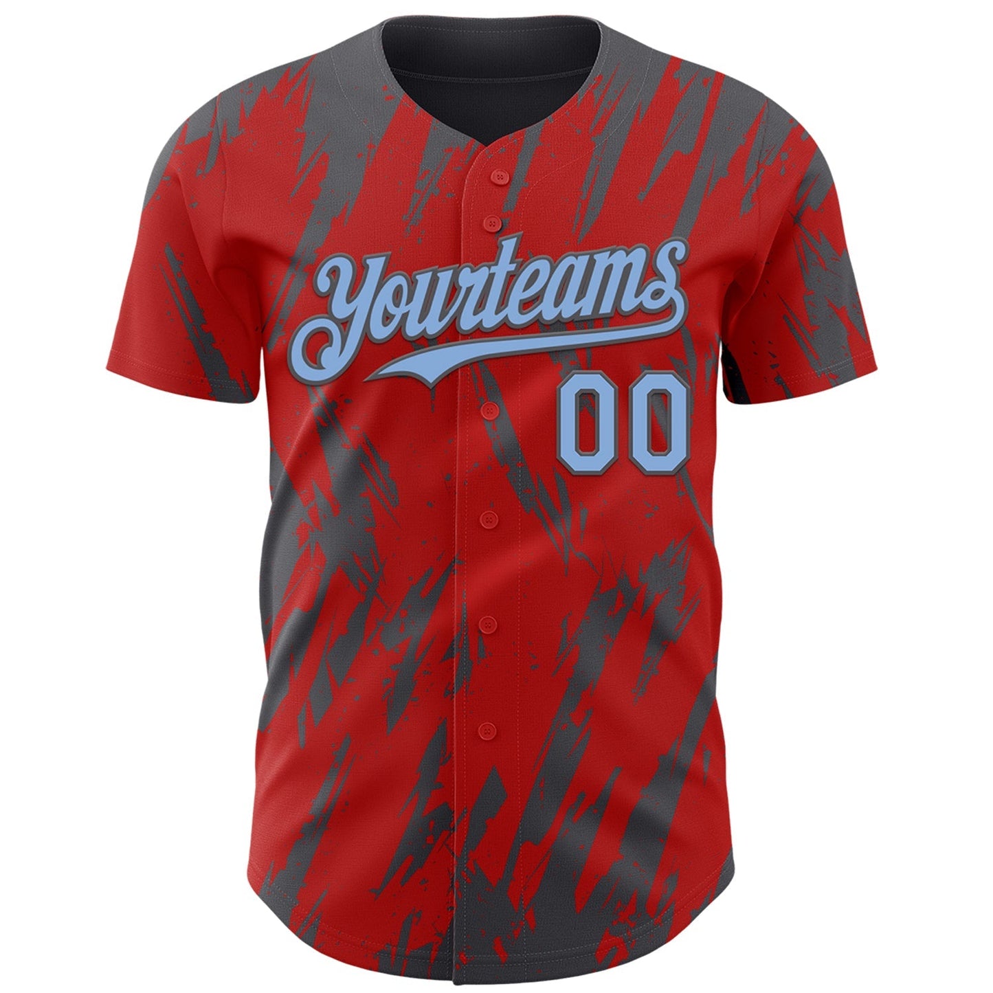 Custom Red Light Blue-Steel Gray Splatter Torn Sharp Brush Stroke Authentic Baseball Jersey baseball jersey product view 2
