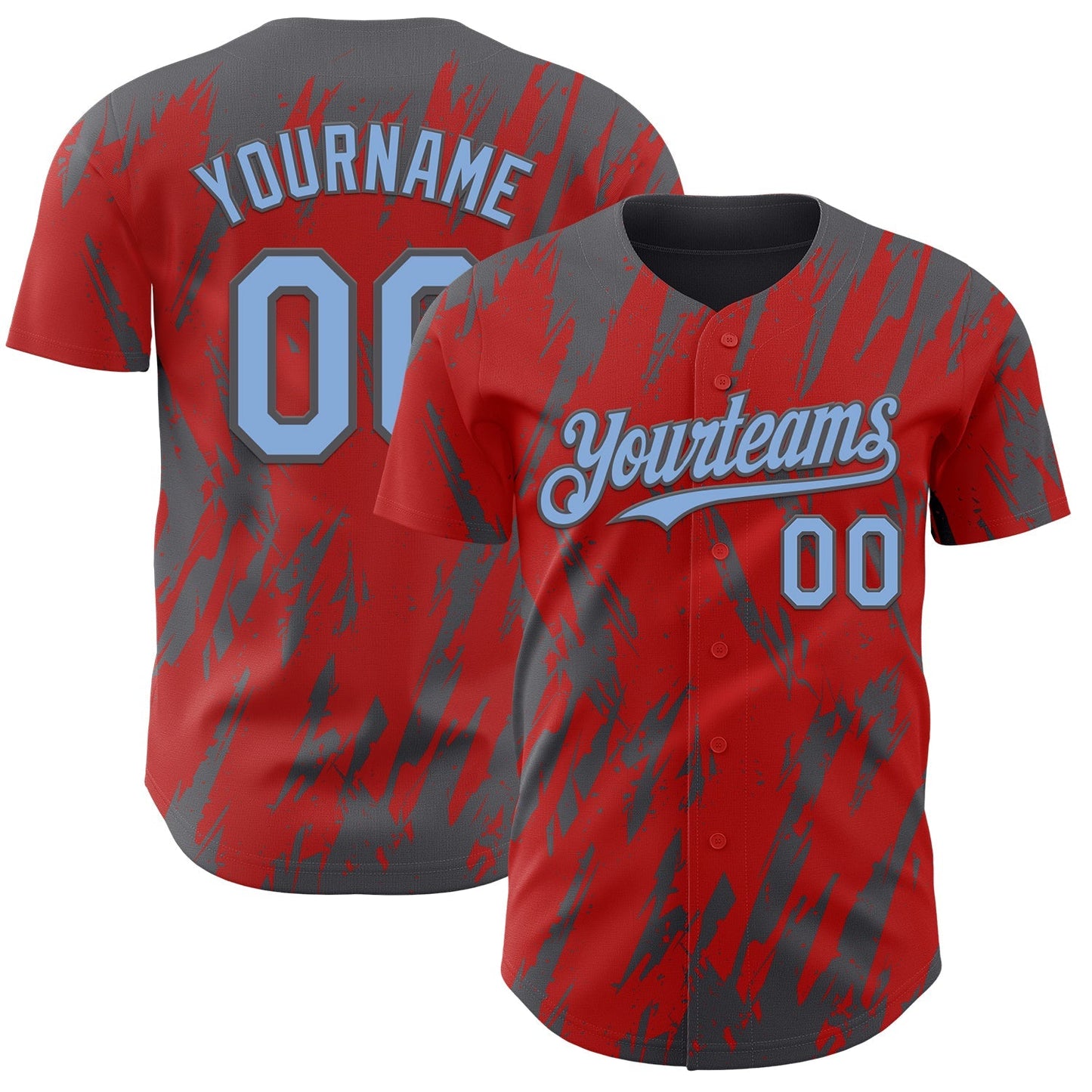 Custom Red Light Blue-Steel Gray Splatter Torn Sharp Brush Stroke Authentic Baseball Jersey baseball jersey product view 1
