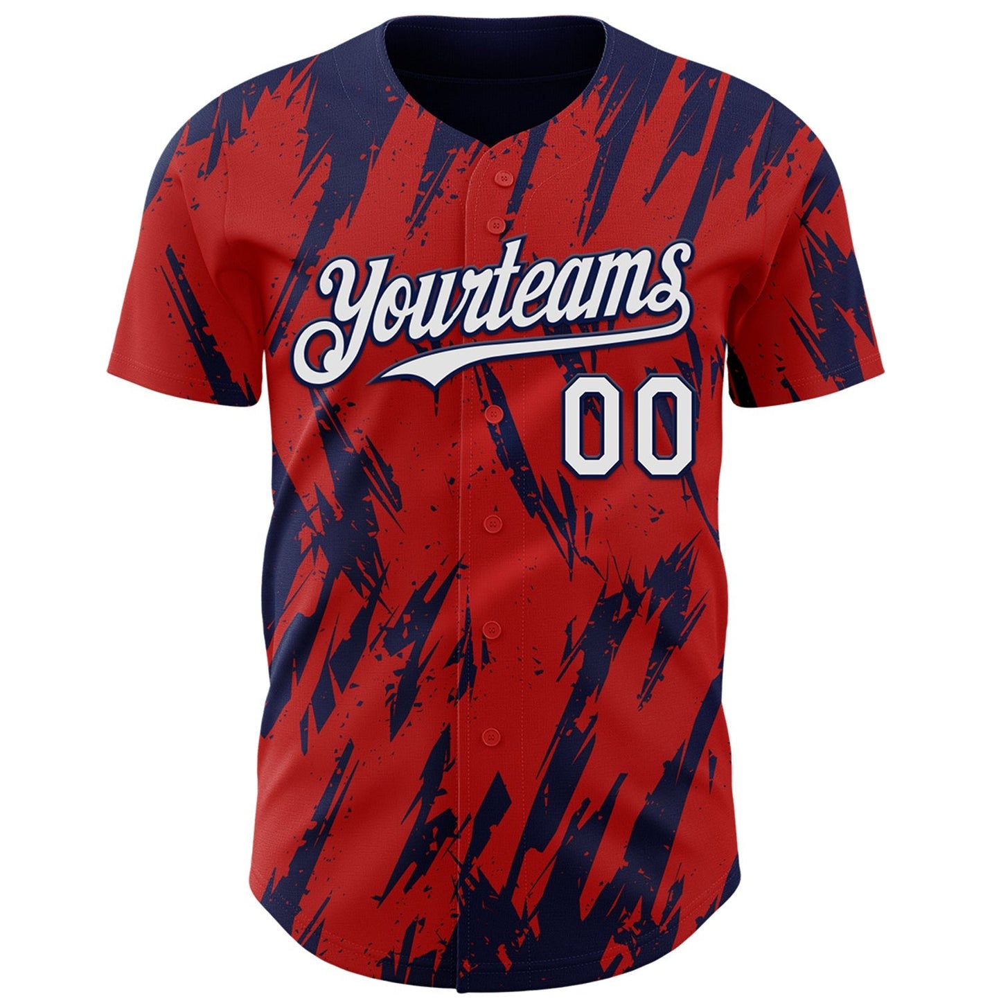 Custom Red White-Navy Splatter Torn Sharp Brush Stroke Authentic Baseball Jersey baseball jersey product view 2