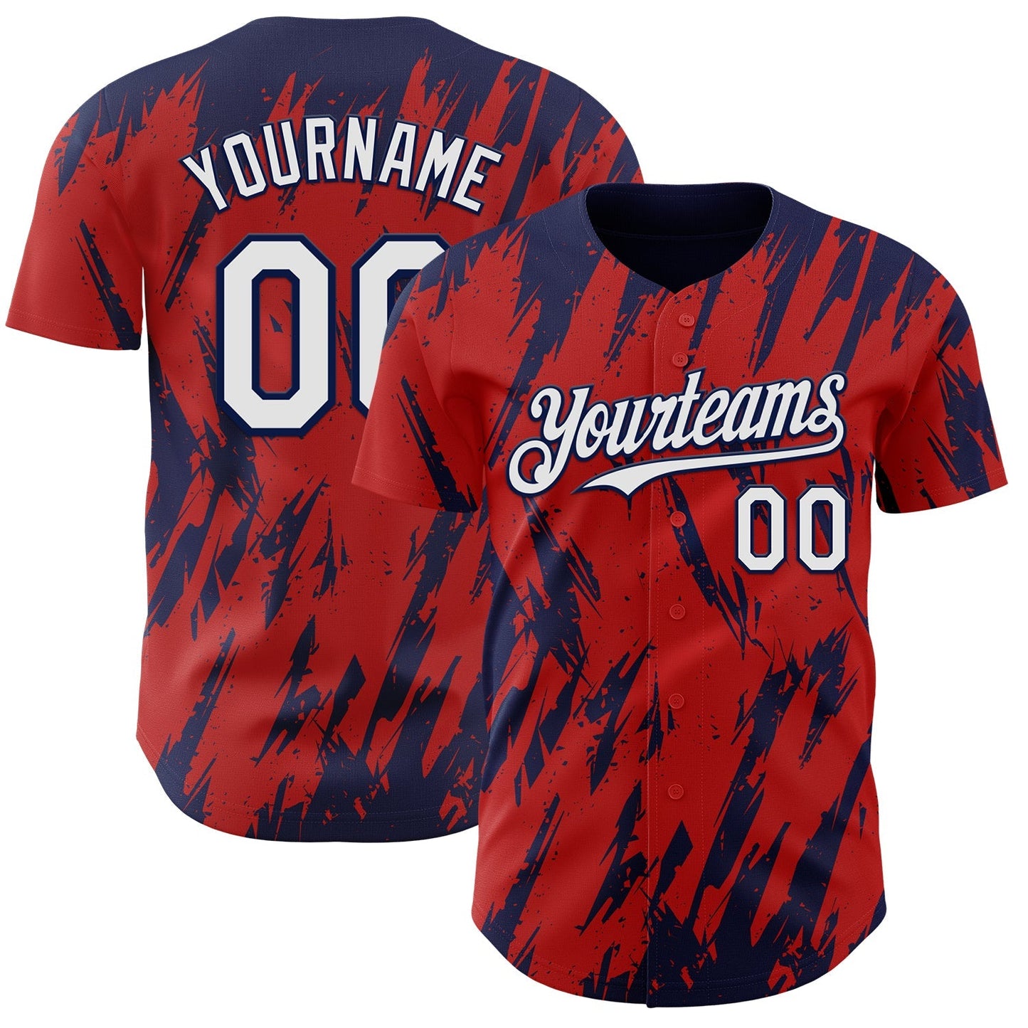 Custom Red White-Navy Splatter Torn Sharp Brush Stroke Authentic Baseball Jersey baseball jersey product view 1