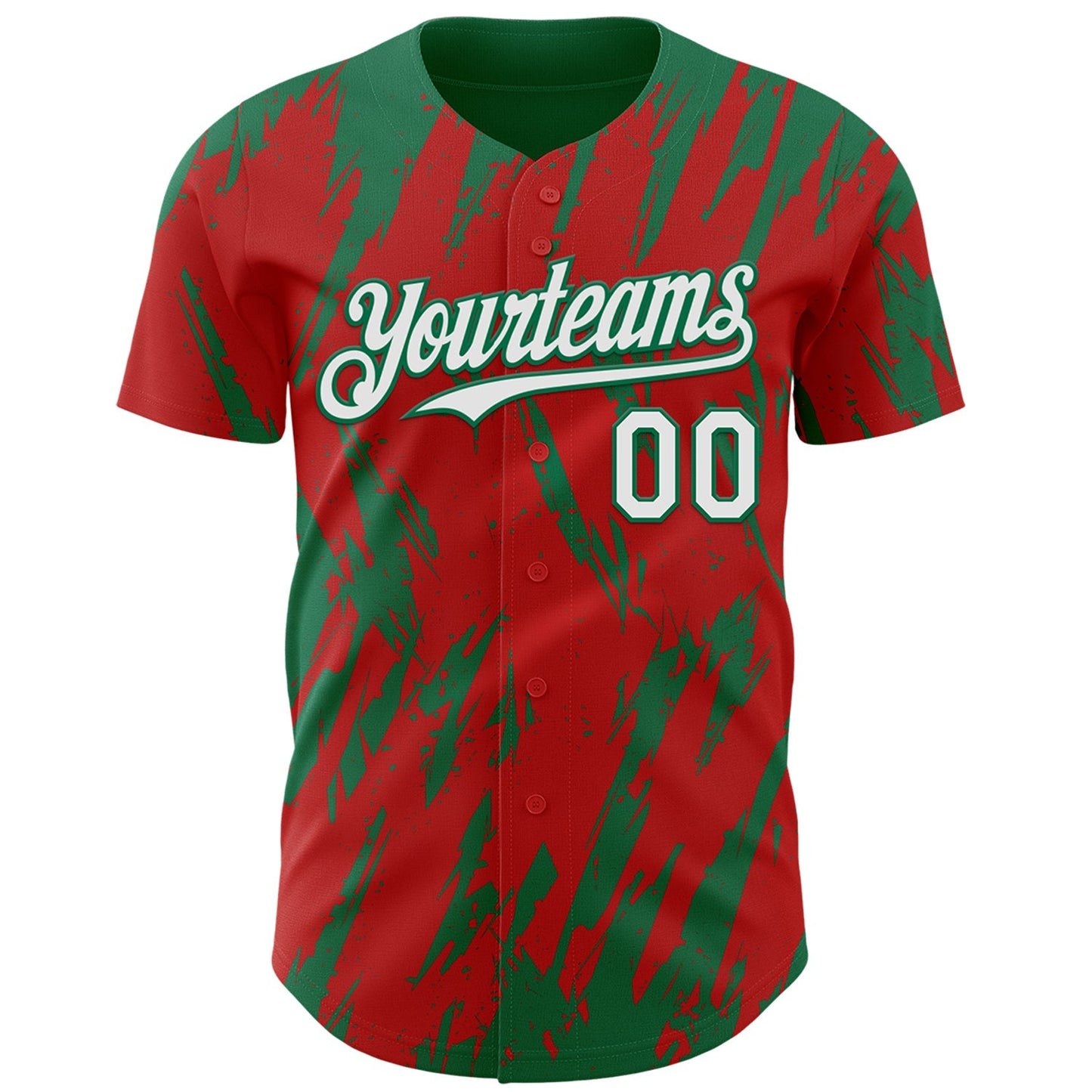 Custom Red White-Kelly Green Splatter Torn Sharp Brush Stroke Authentic Baseball Jersey baseball jersey product view 2