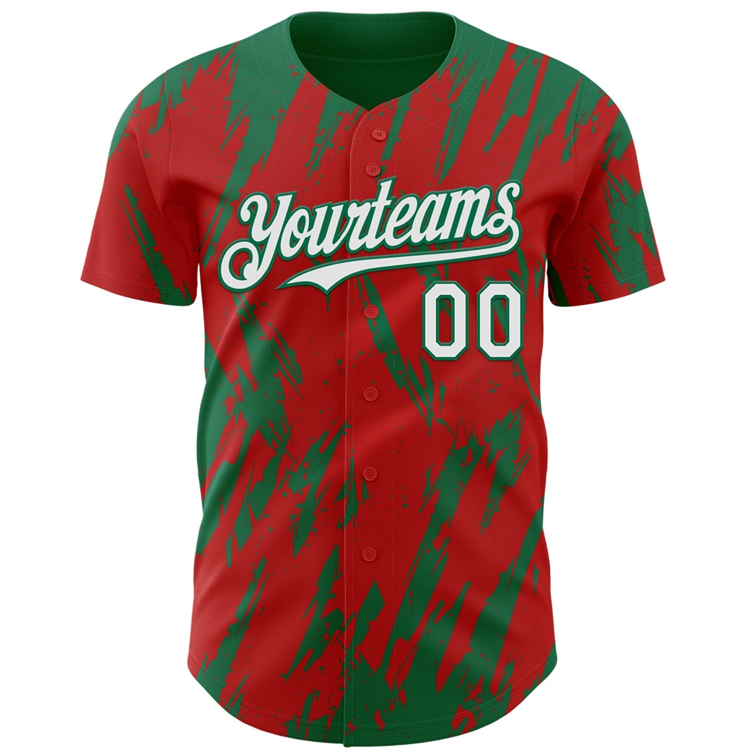 Custom Red White-Kelly Green Splatter Torn Sharp Brush Stroke Authentic Baseball Jersey baseball jersey product view 2