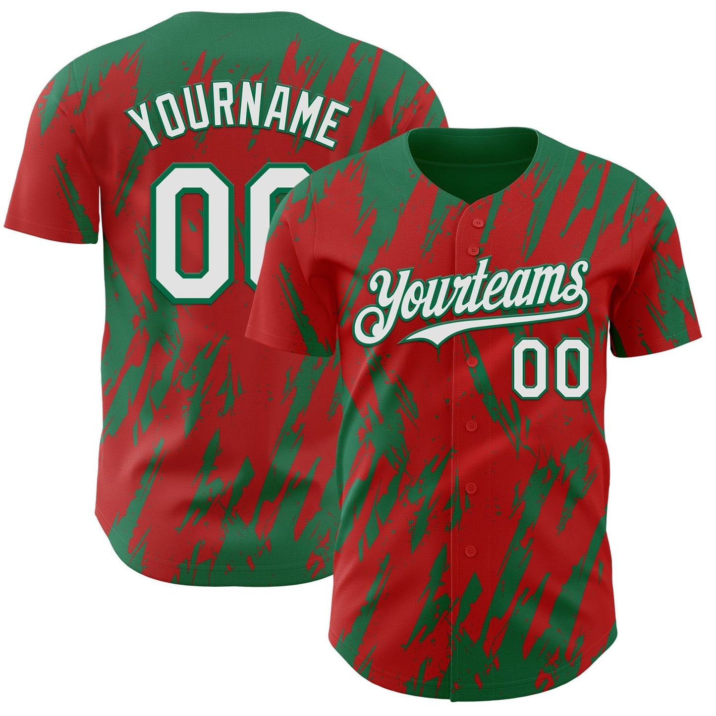 Custom Red White-Kelly Green Splatter Torn Sharp Brush Stroke Authentic Baseball Jersey baseball jersey product view 1