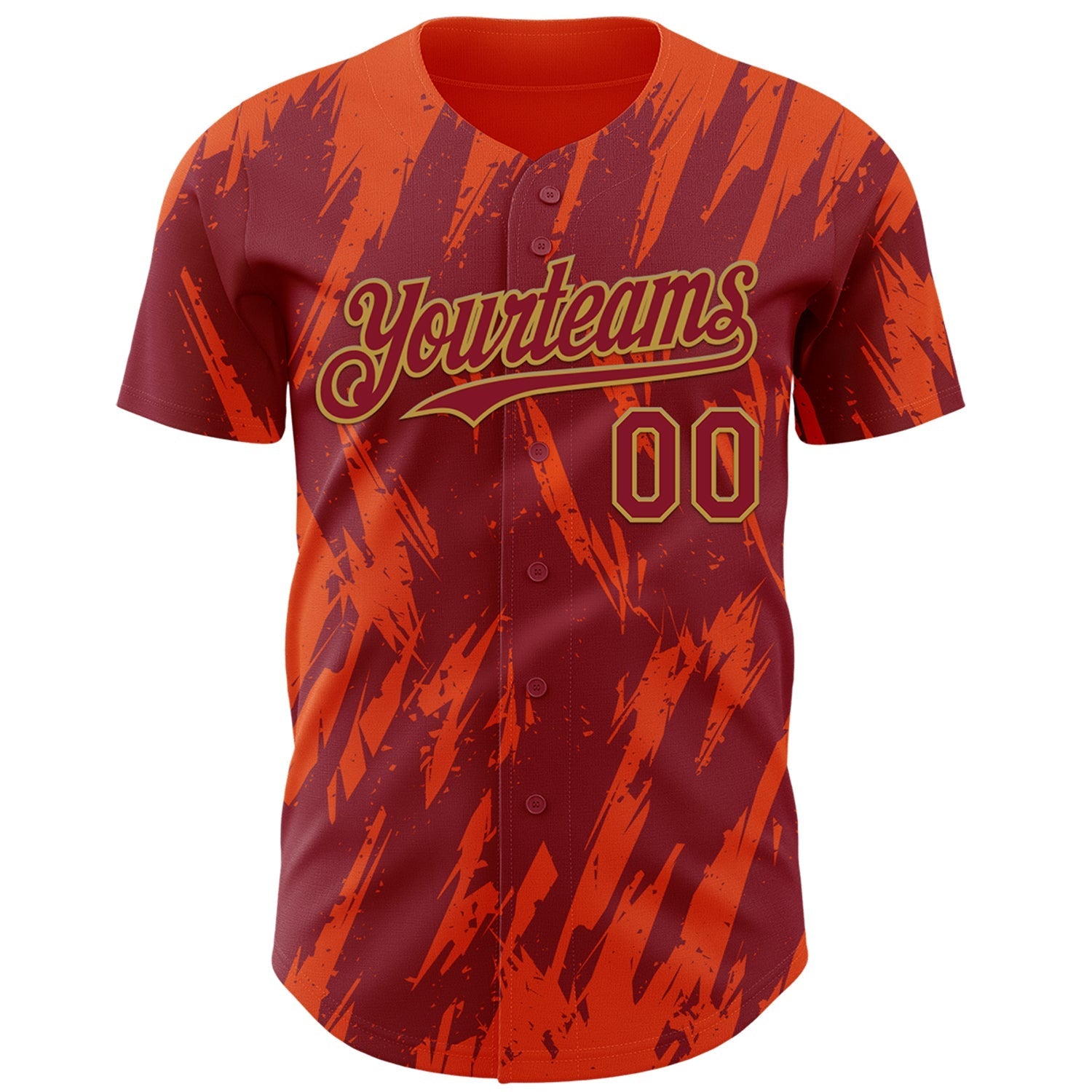 Custom Crimson Old Gold-Orange Splatter Torn Sharp Brush Stroke Authentic Baseball Jersey baseball jersey product view 2