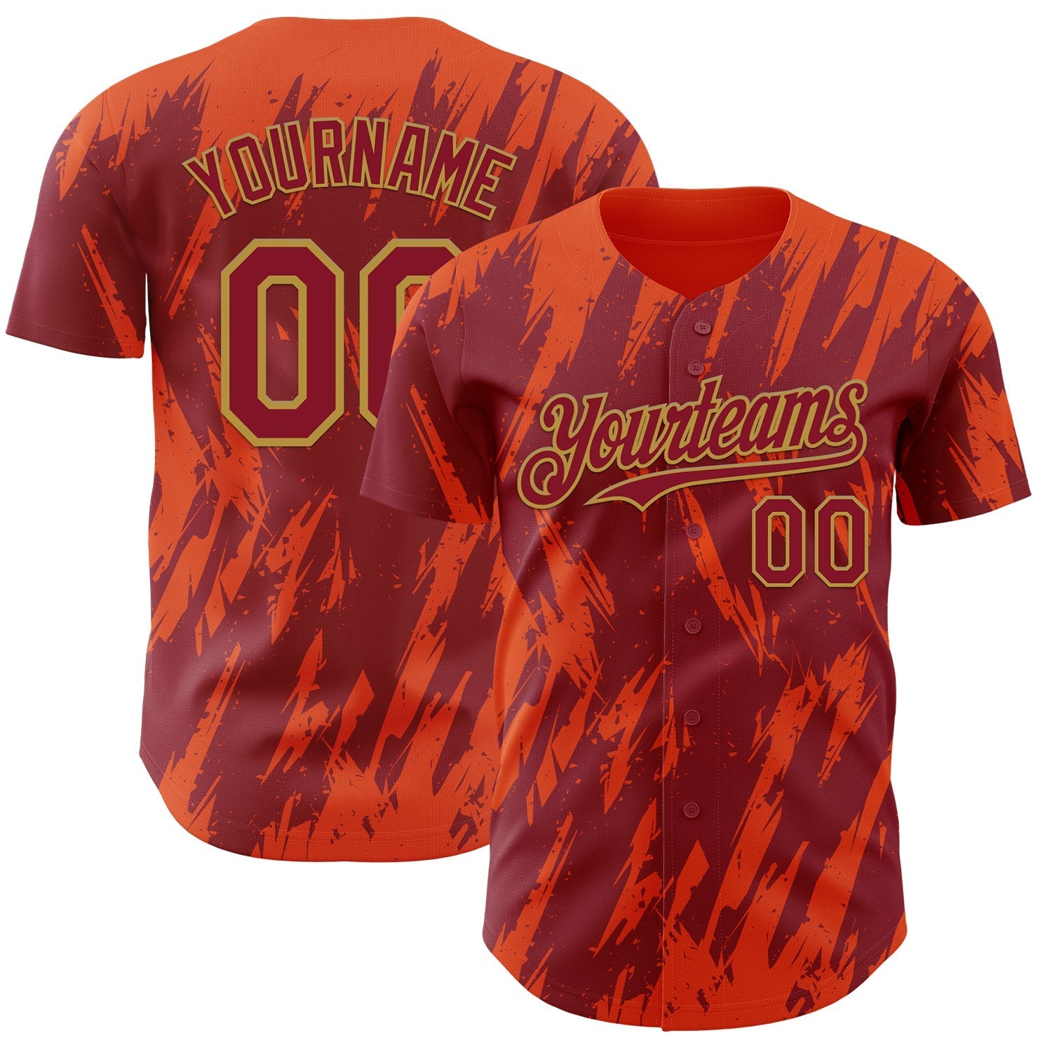 Custom Crimson Old Gold-Orange Splatter Torn Sharp Brush Stroke Authentic Baseball Jersey baseball jersey product view 1