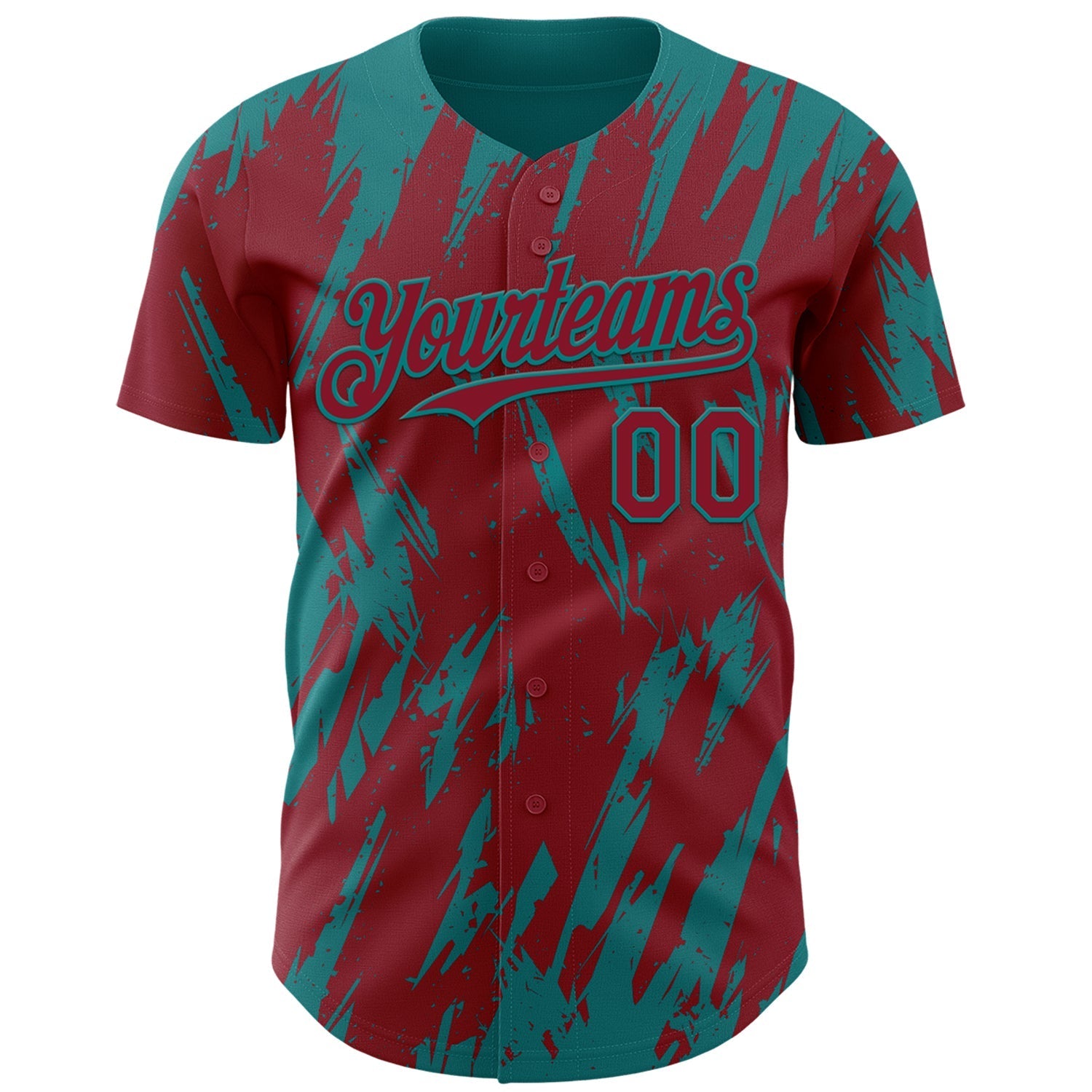 Custom Crimson Teal Splatter Torn Sharp Brush Stroke Authentic Baseball Jersey baseball jersey product view 2